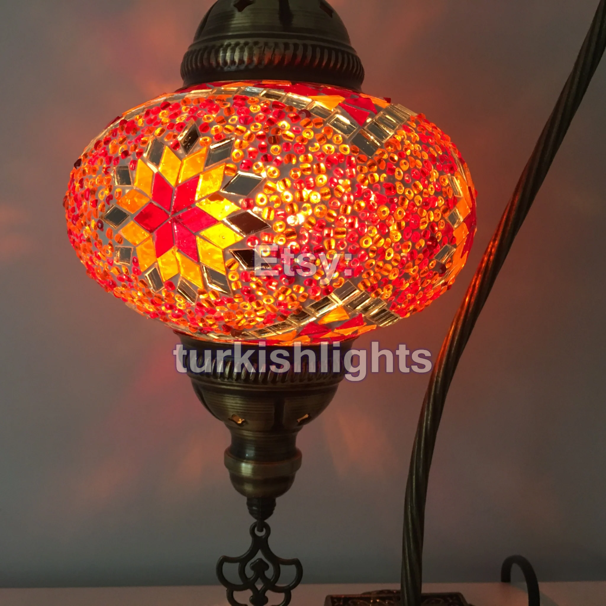 Turkish Mosaic Swan Neck Table Lamp Large Globe ID: BL-4 - Image 4