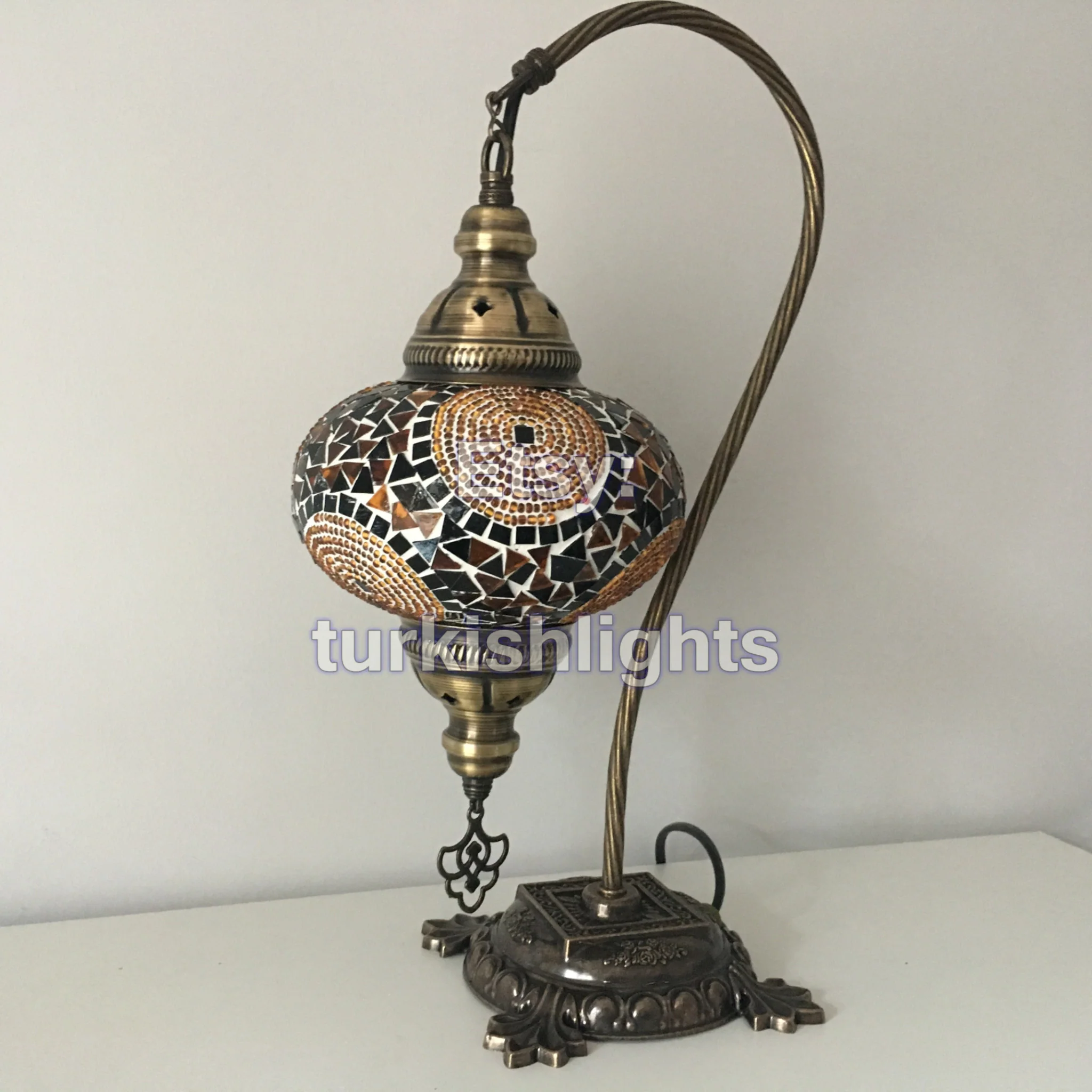 Turkish Mosaic Swan Neck Table Lamp Large Globe ID: BL-5 - Image 3