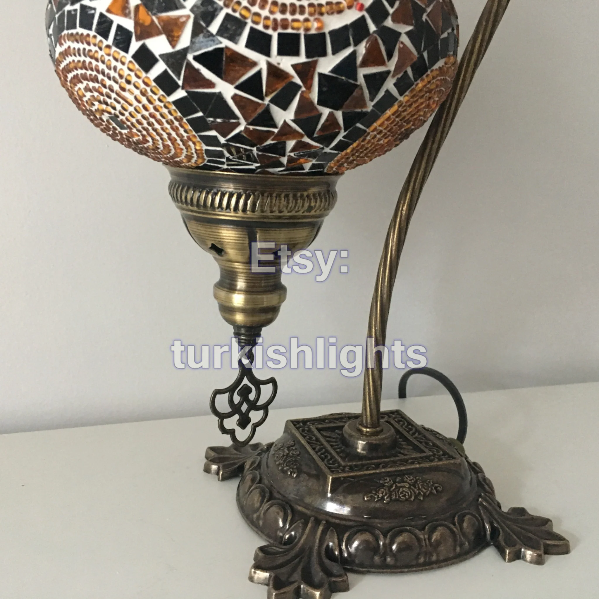 Turkish Mosaic Swan Neck Table Lamp Large Globe ID: BL-5 - Image 4