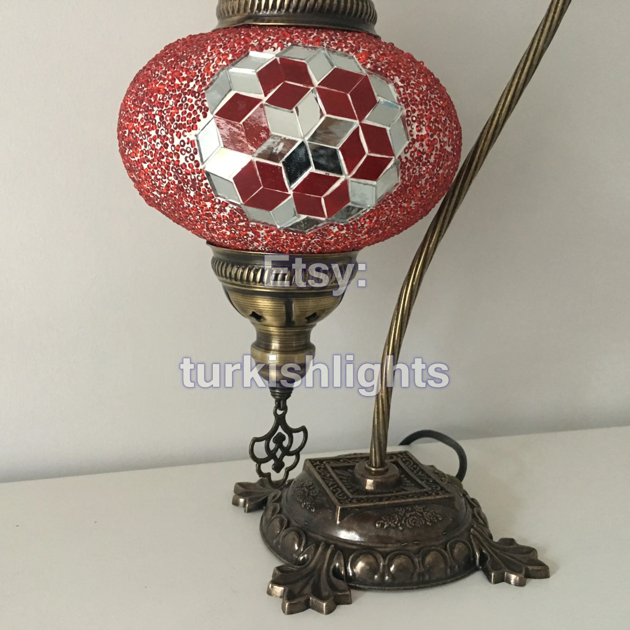 Turkish Mosaic Swan Neck Table Lamp Large Globe ID: BL-6 - Image 2