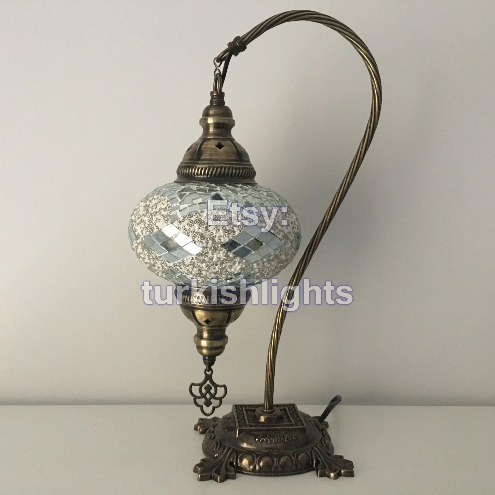 Turkish Mosaic Swan Neck Table Lamp Large Globe ID: BL-7 - Image 3