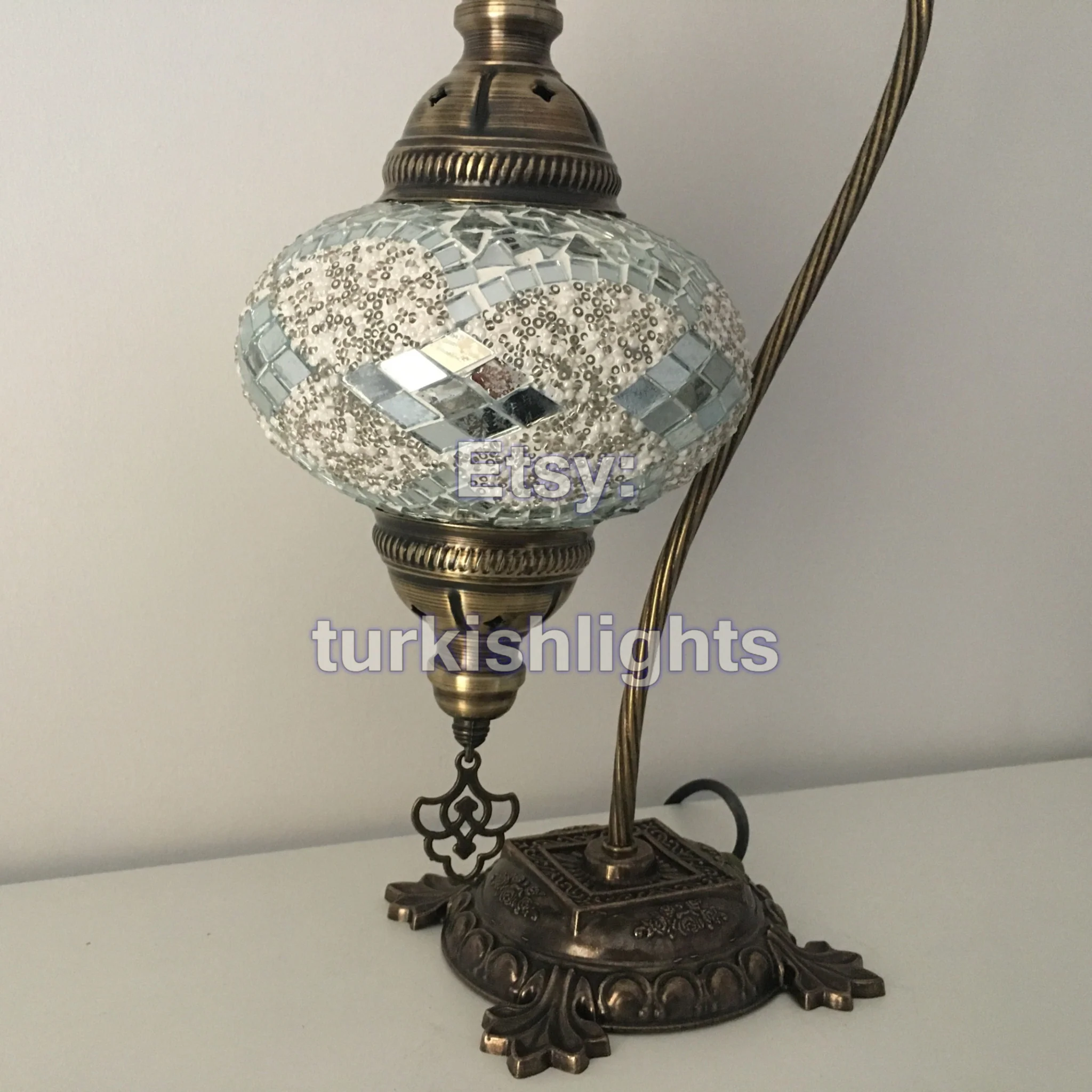 Turkish Mosaic Swan Neck Table Lamp Large Globe ID: BL-7 - Image 4