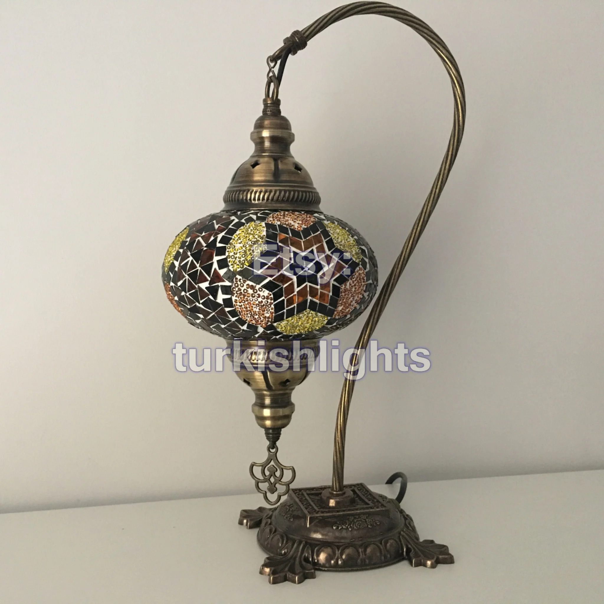 Turkish Mosaic Swan Neck Table Lamp Large Globe ID: BL-8 - Image 3