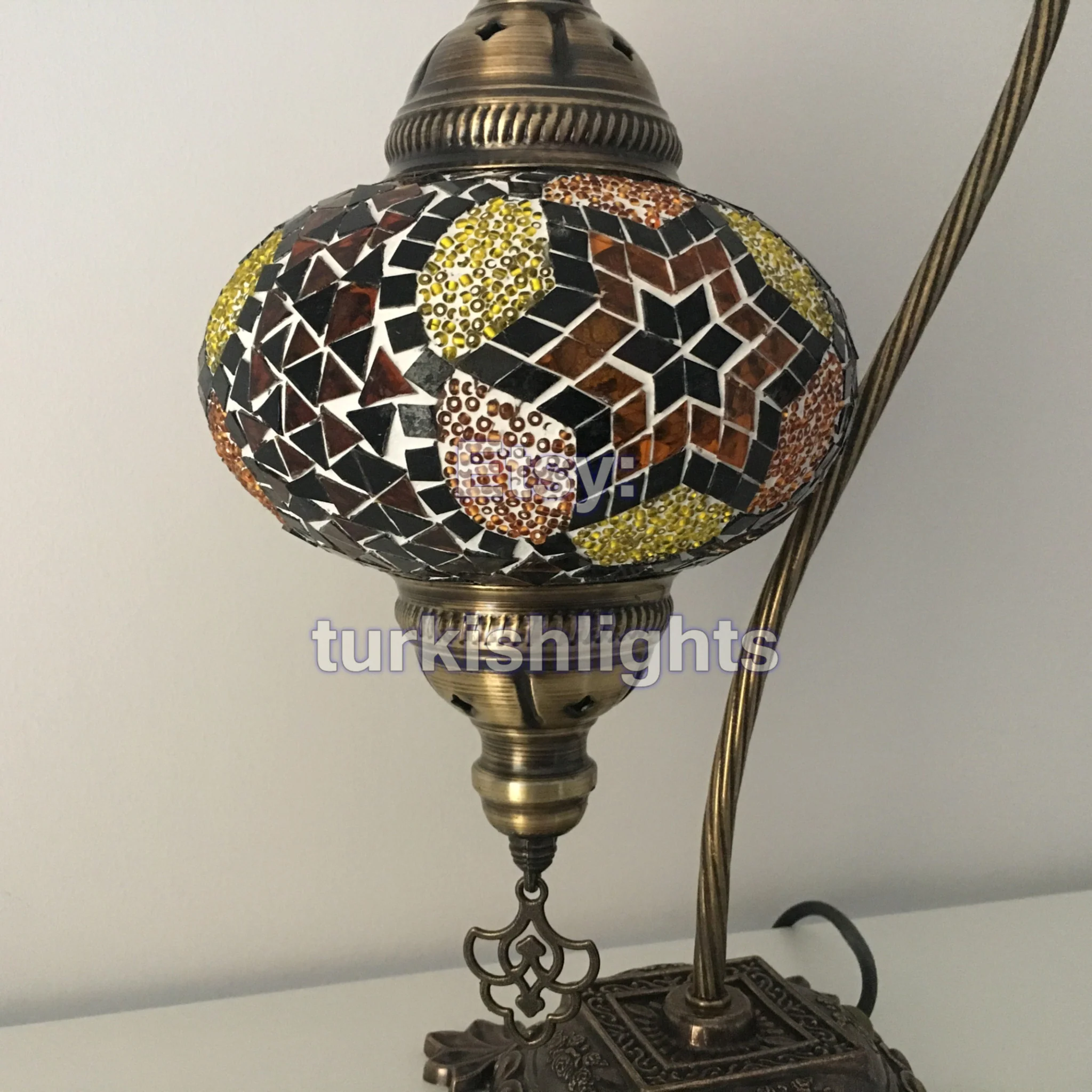 Turkish Mosaic Swan Neck Table Lamp Large Globe ID: BL-8 - Image 4