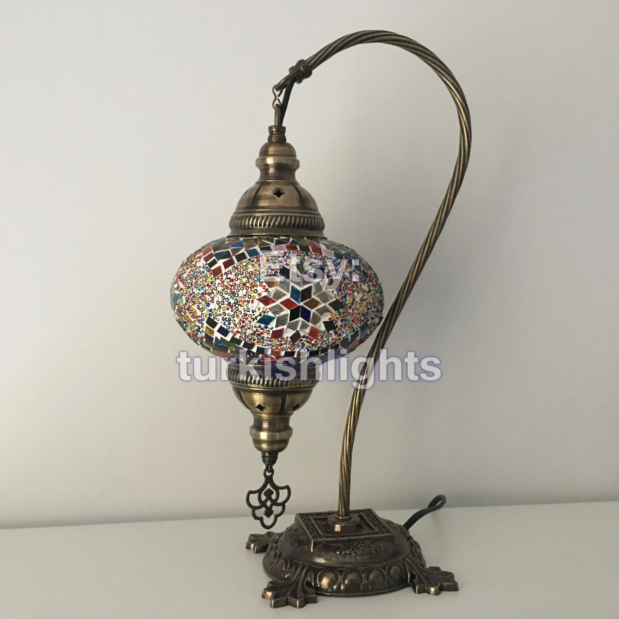 Turkish Mosaic Swan Neck Table Lamp Large Globe ID: BL-9 - Image 3