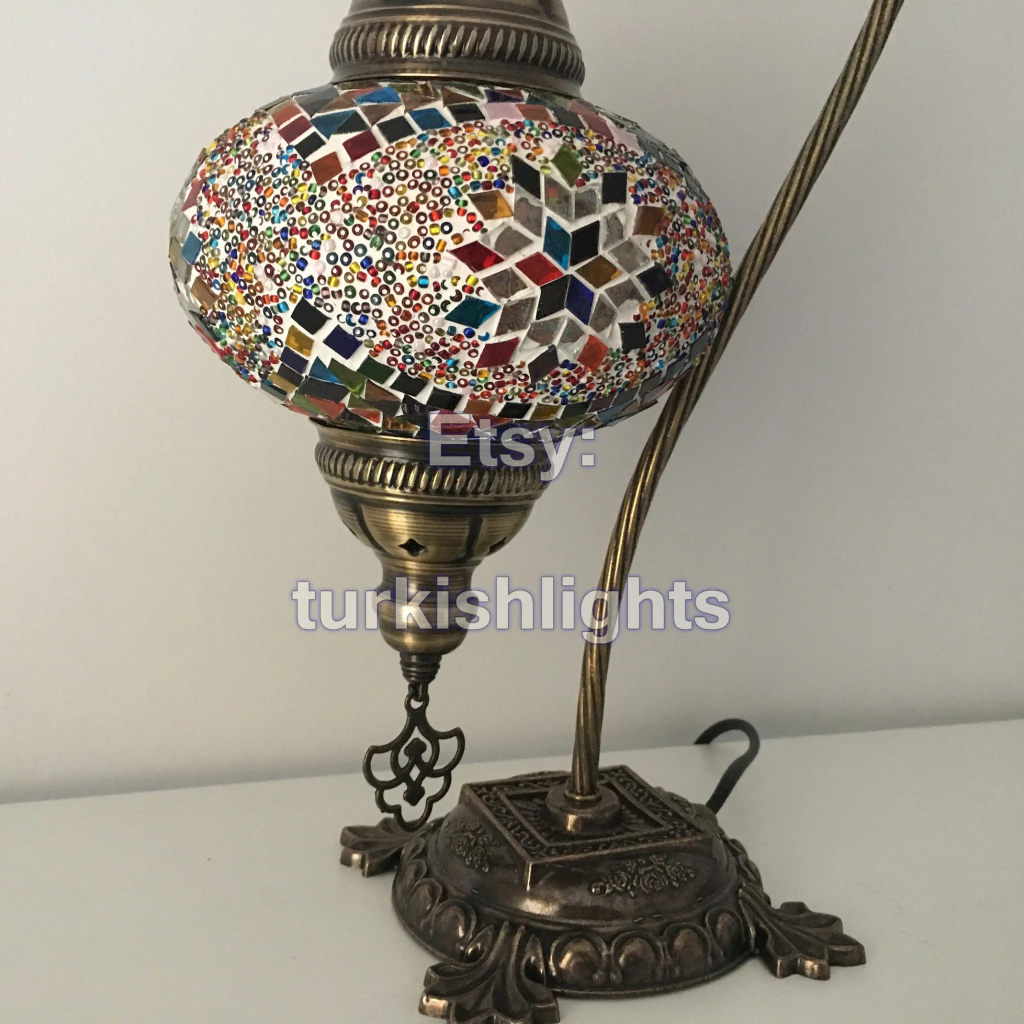 Turkish Mosaic Swan Neck Table Lamp Large Globe ID: BL-9 - Image 4