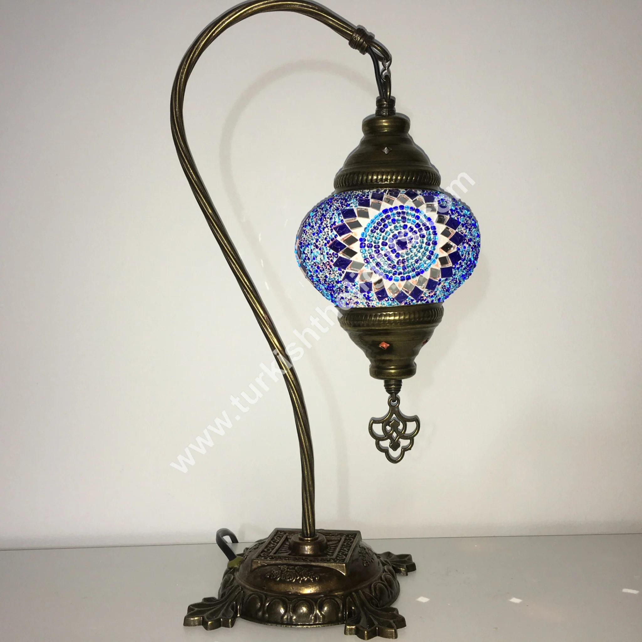 Turkish Mosaic Swan Neck Table Lamp Medium Globe ID: BM-1 - Image 3