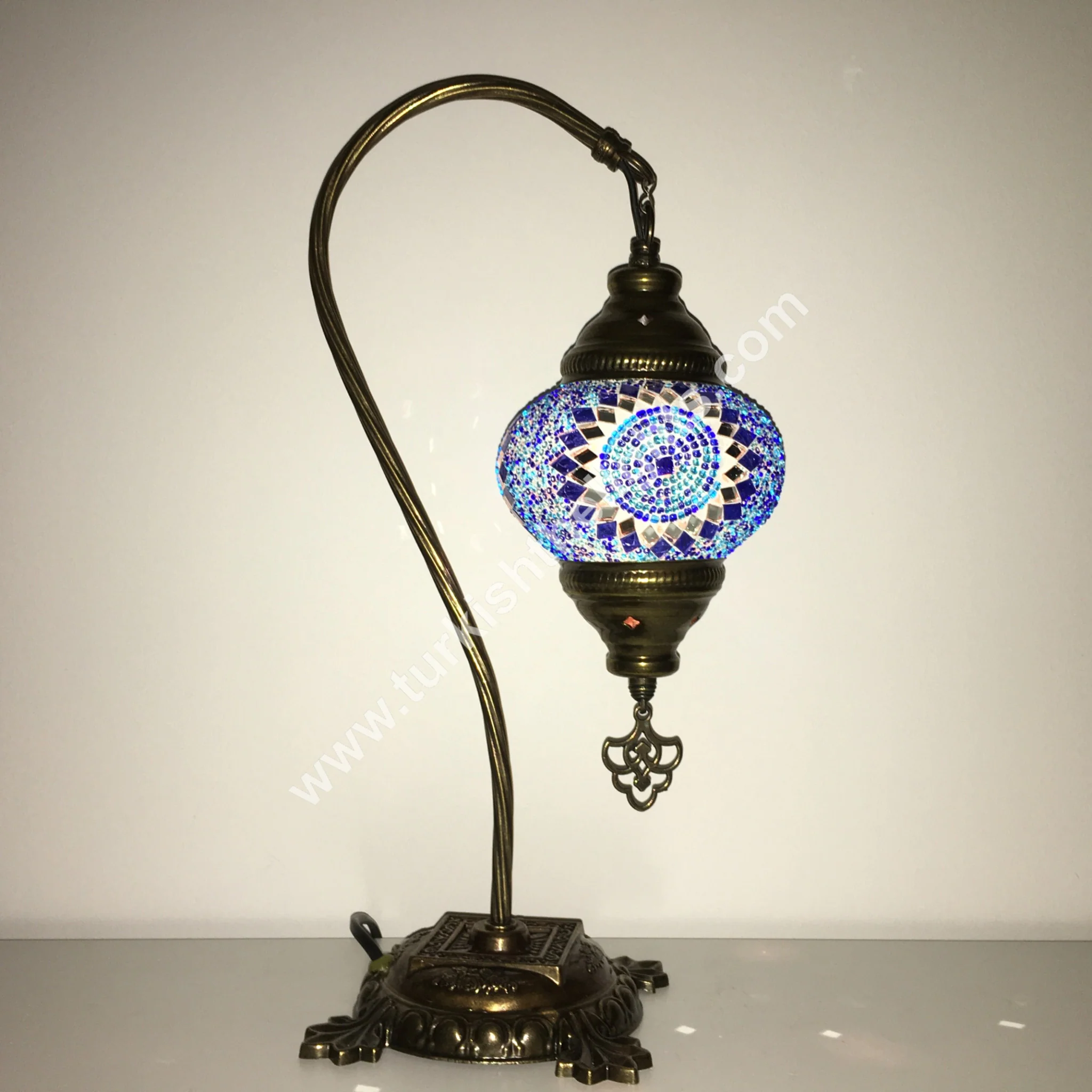 Turkish Mosaic Swan Neck Table Lamp Medium Globe ID: BM-1 - Image 4