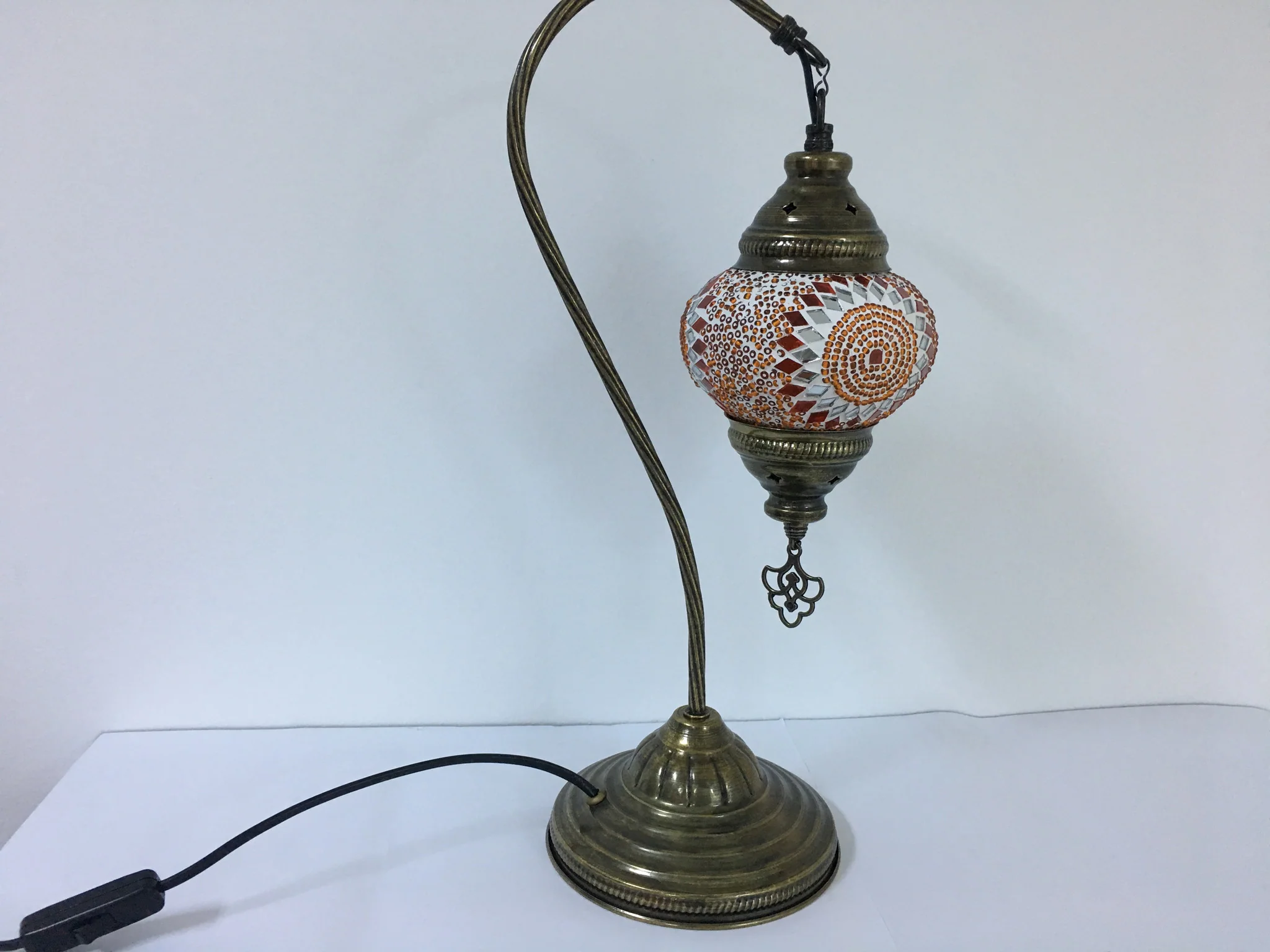 Turkish Mosaic Swan Neck Table Lamp Medium Globe ID: BM-11 - Image 3