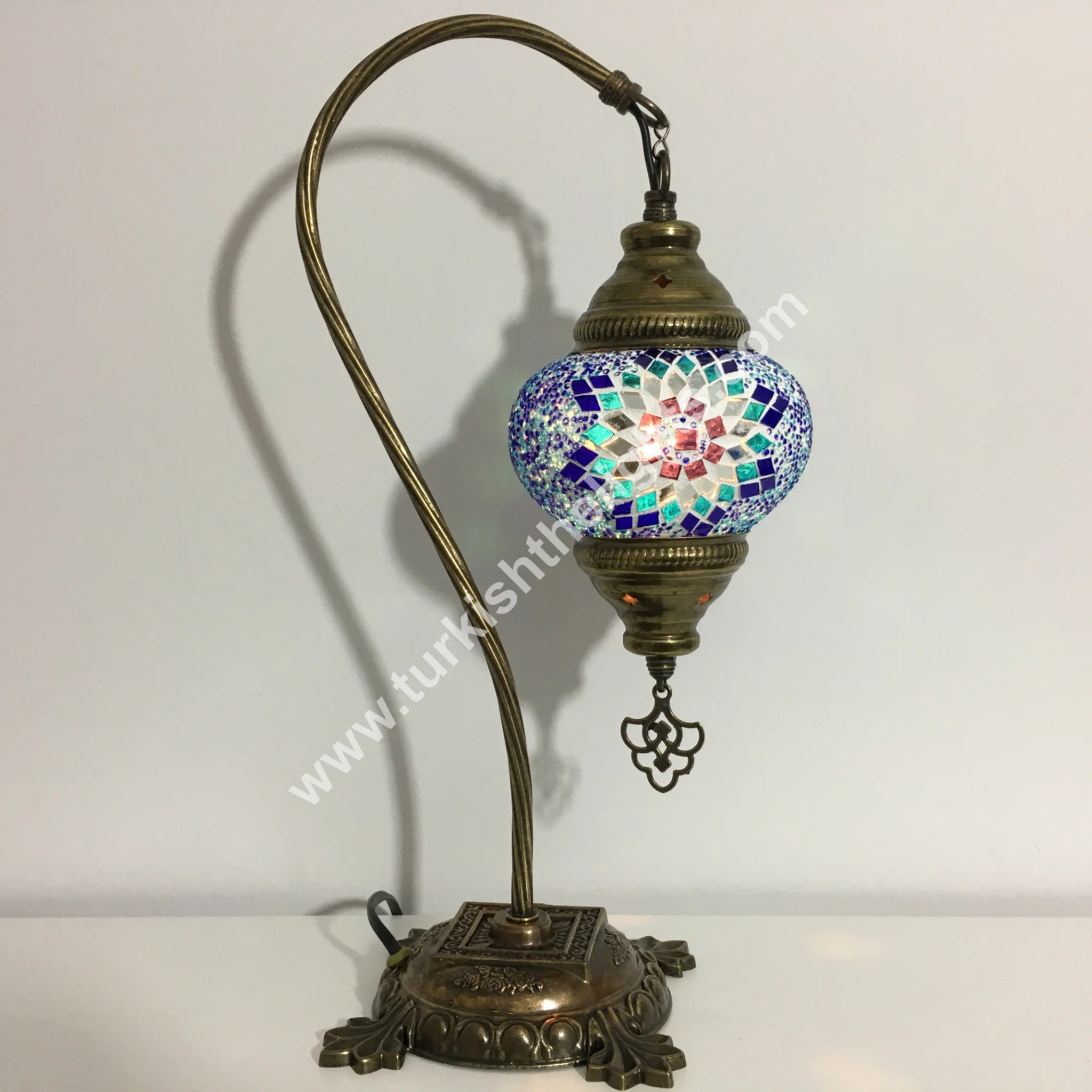 Turkish Mosaic Swan Neck Table Lamp Medium Globe ID: BM-4