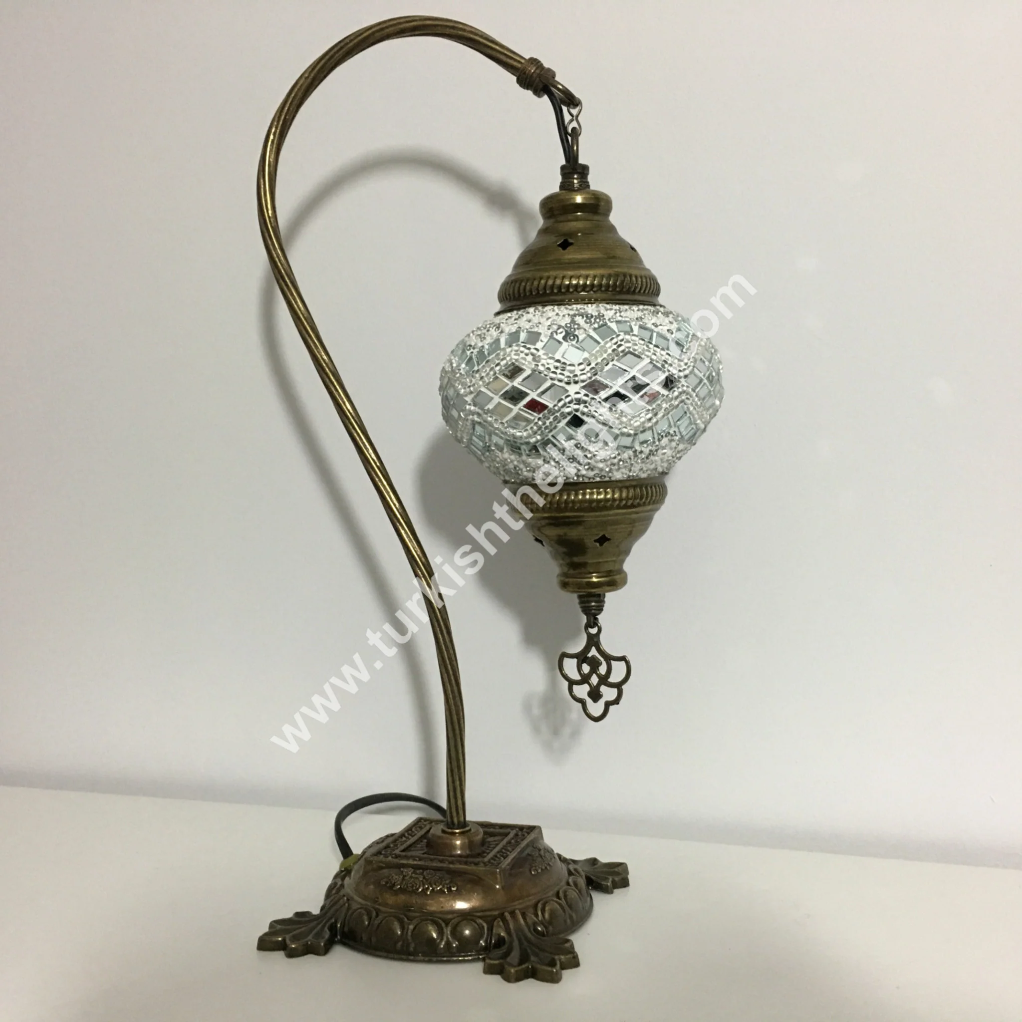 Turkish Mosaic Swan Neck Table Lamp Medium Globe ID: BM-6 - Image 3