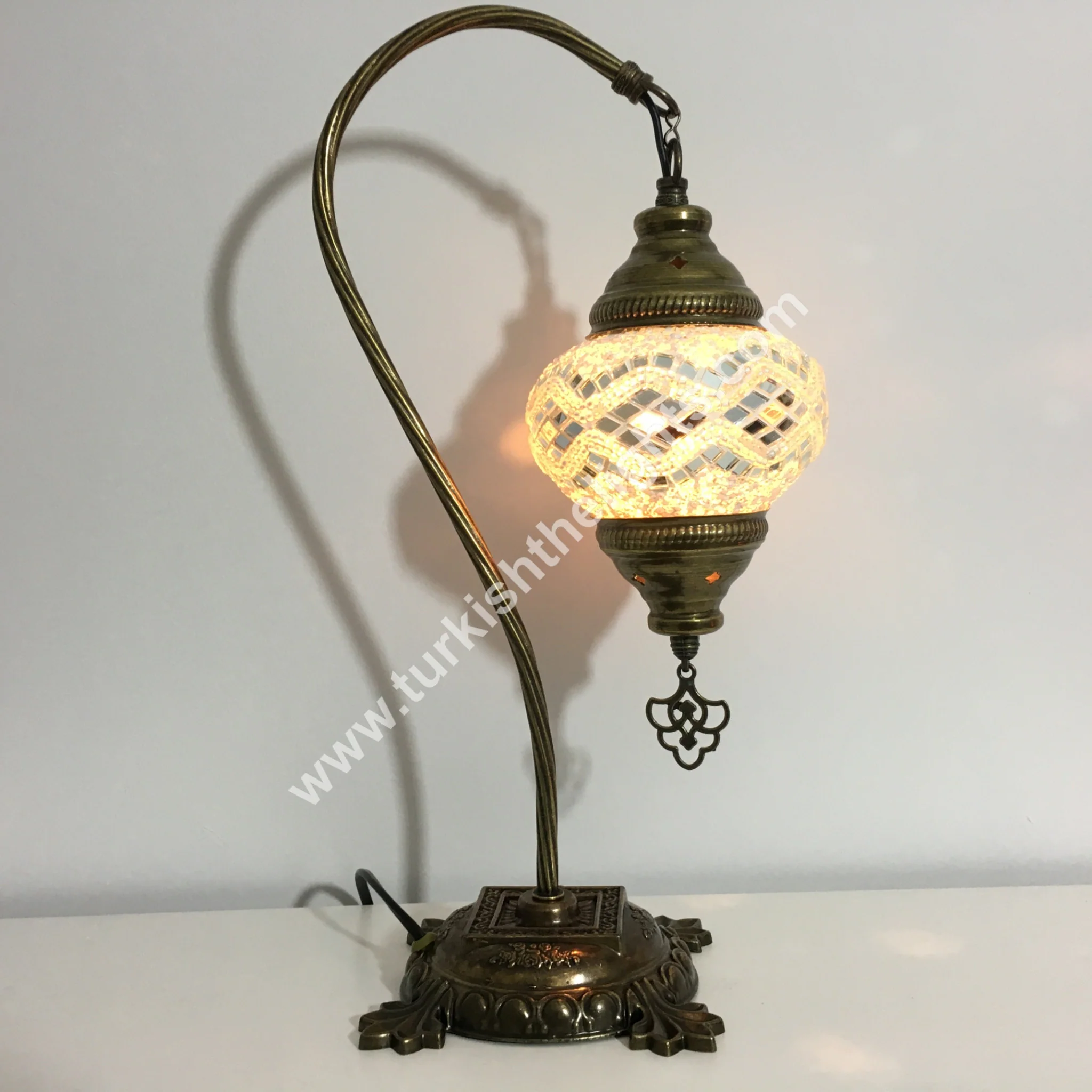 Turkish Mosaic Swan Neck Table Lamp Medium Globe ID: BM-6 - Image 4