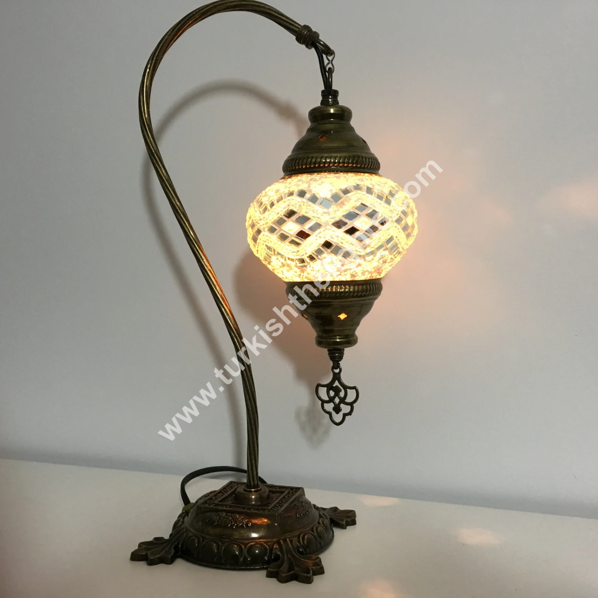 Turkish Mosaic Swan Neck Table Lamp Medium Globe ID: BM-6 - Image 5