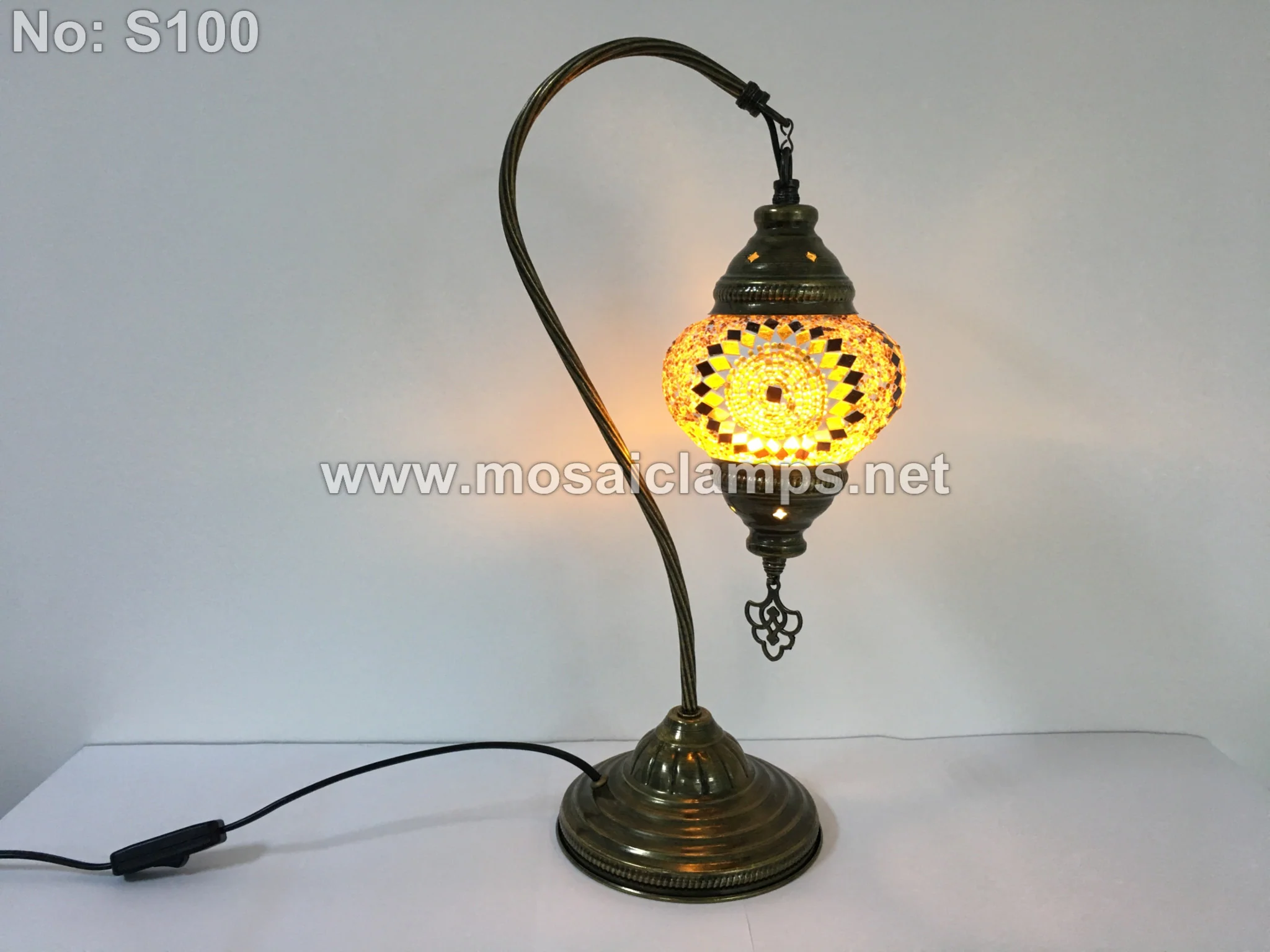 Turkish Mosaic Swan Neck Table Lamp Medium Globe ID: BM-9