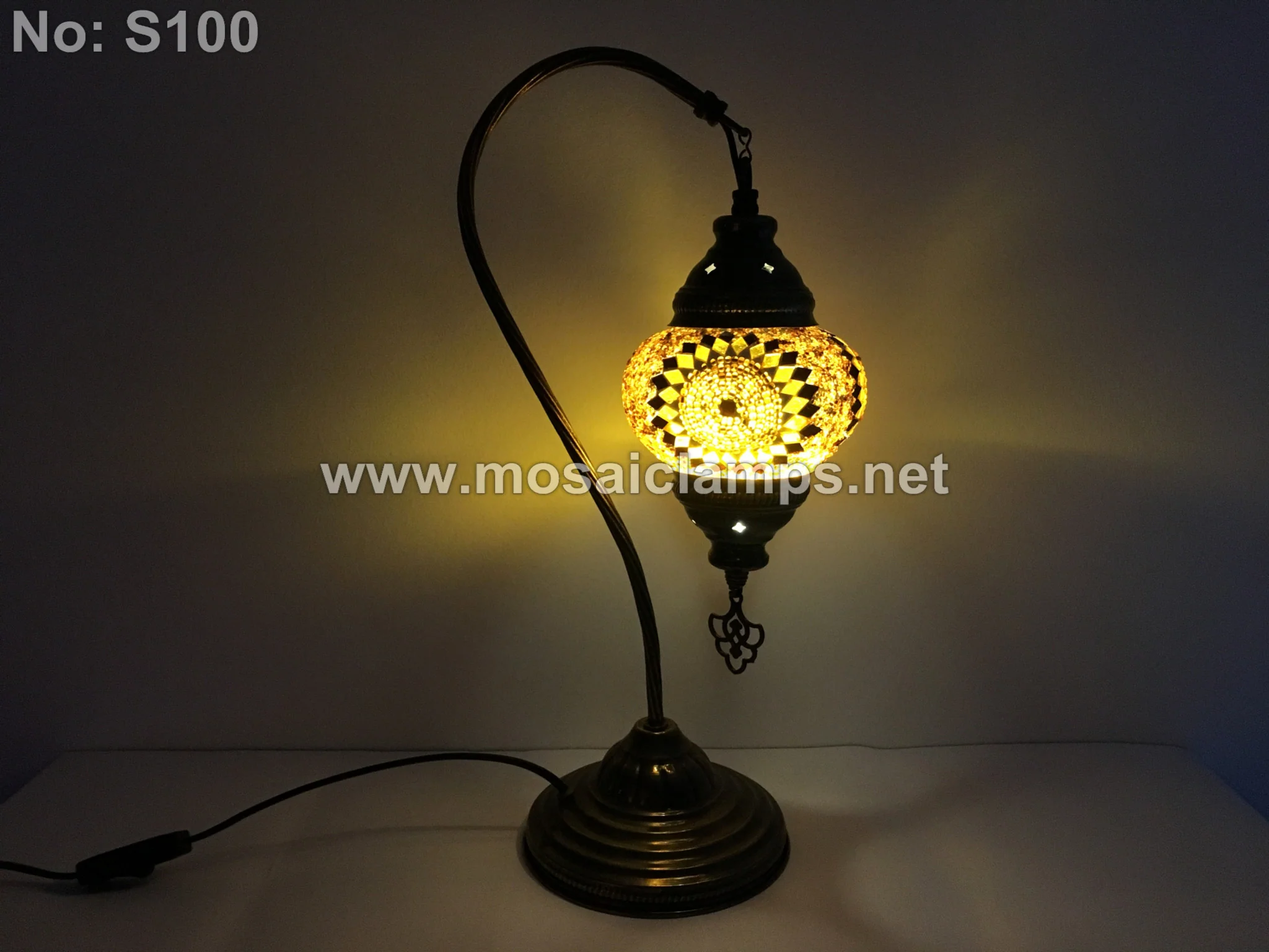 Turkish Mosaic Swan Neck Table Lamp Medium Globe ID: BM-9 - Image 3