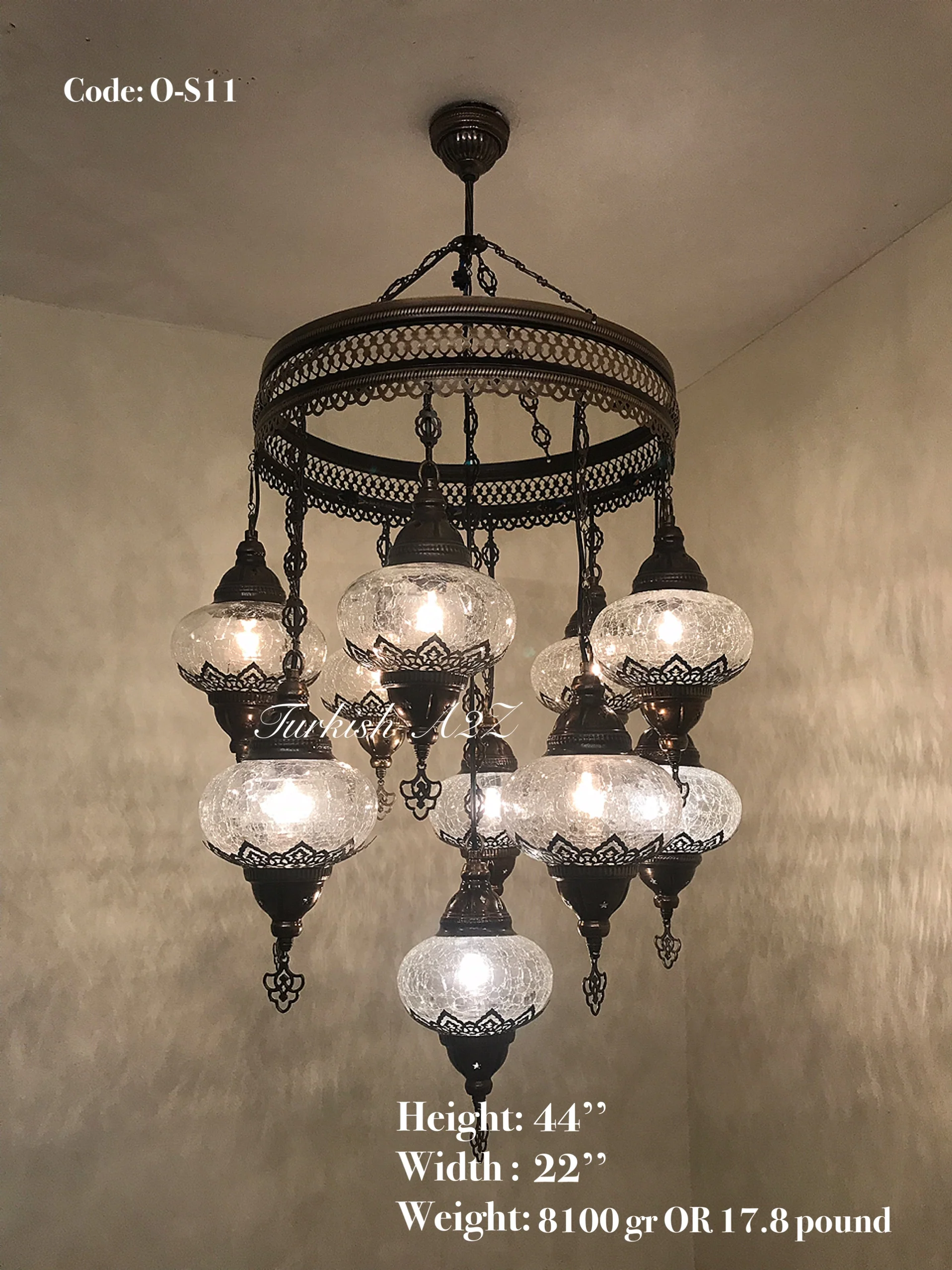 Chandelier with 11 Cracked Globes (Sultan model) , ID:148