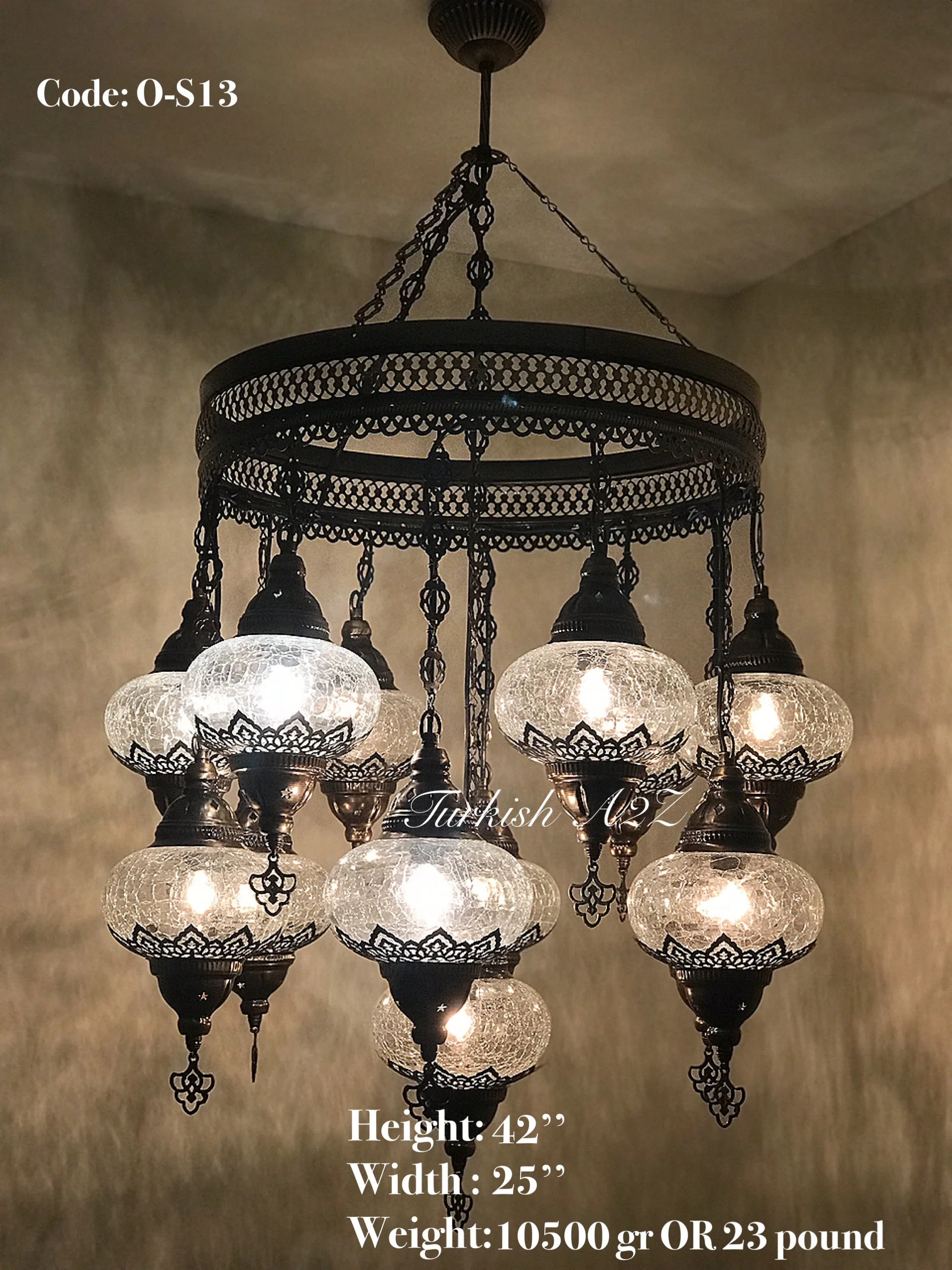 Chandelier with 13 Cracked Globes (Sultan model) , ID:148
