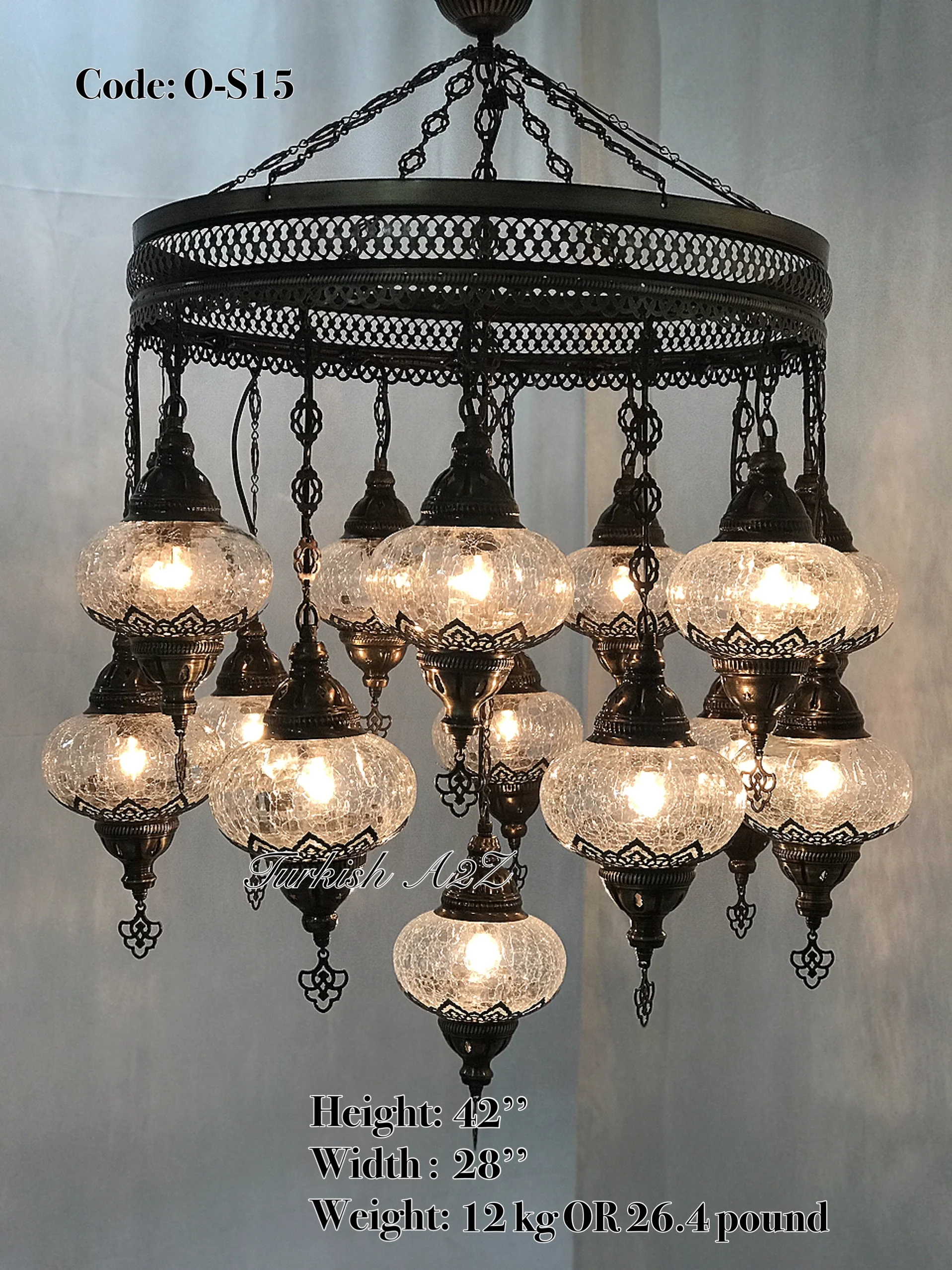 Chandelier with 15 Cracked Globes (Sultan model) , ID:148