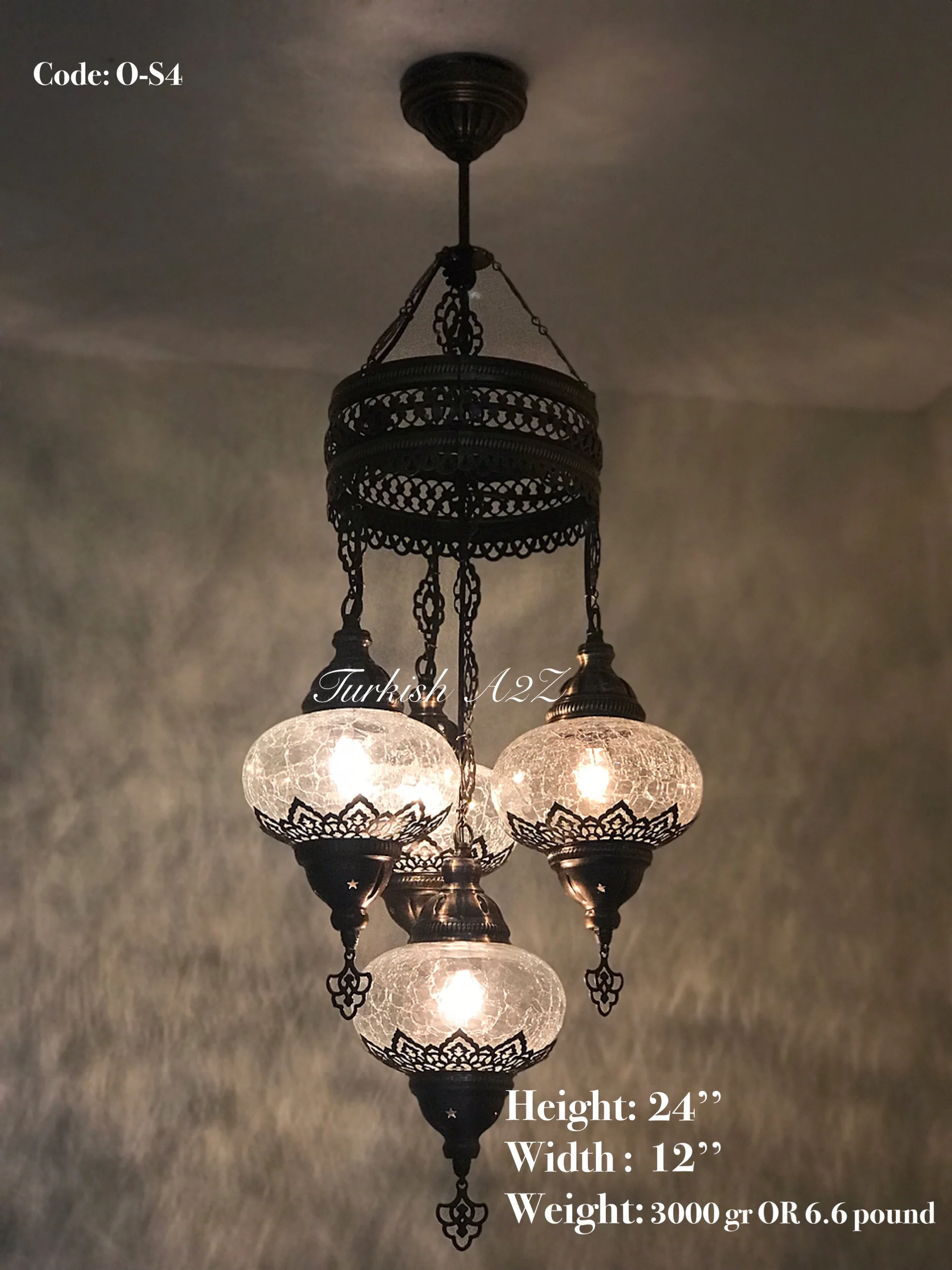 Chandelier with 4 Cracked Globes (Sultan model) , ID:148