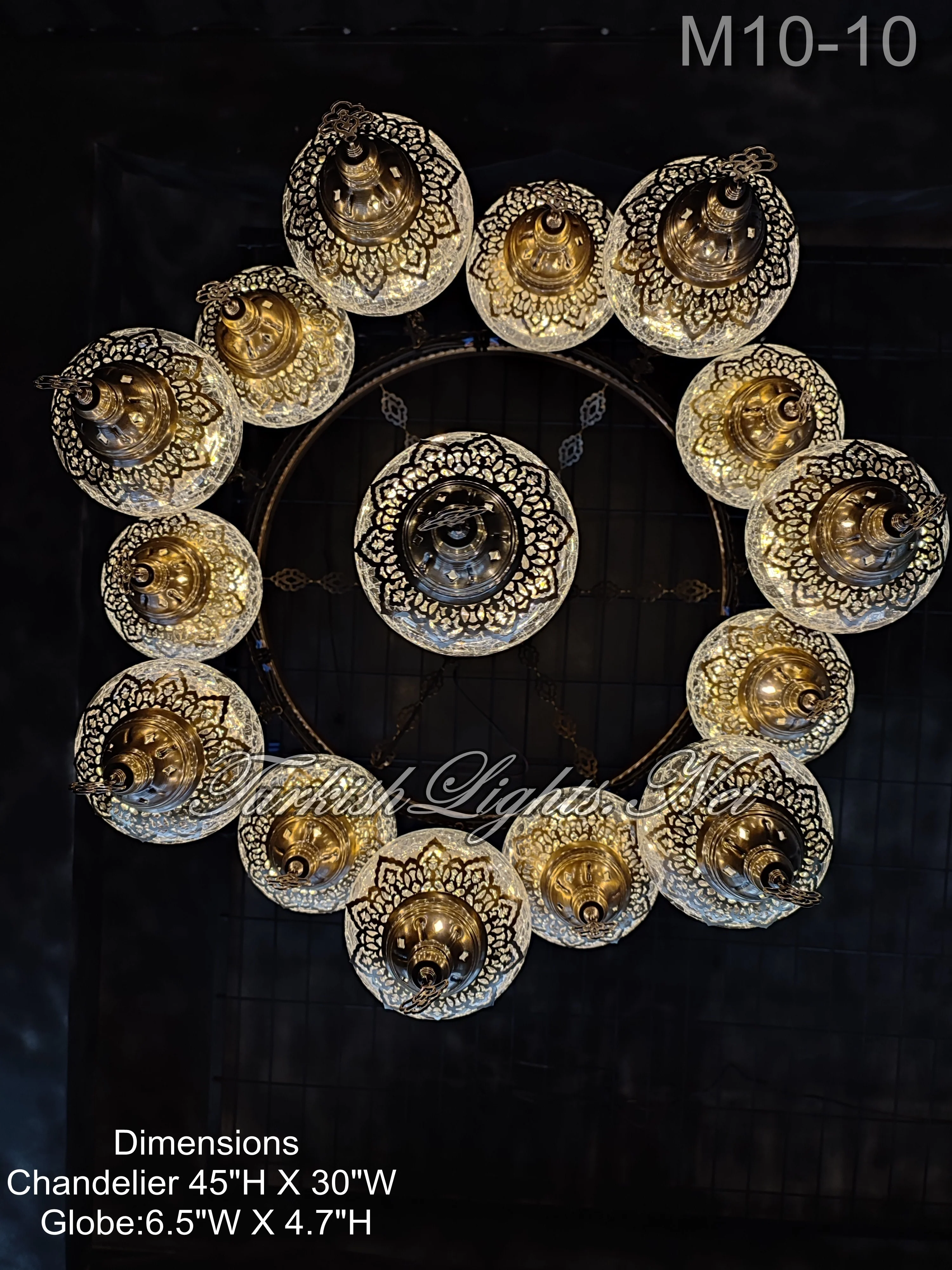 15 Ball Turkish Sultan Mosaic Chandelier - Handmade Design with Large Globes, ID: S15L-10 - Image 3