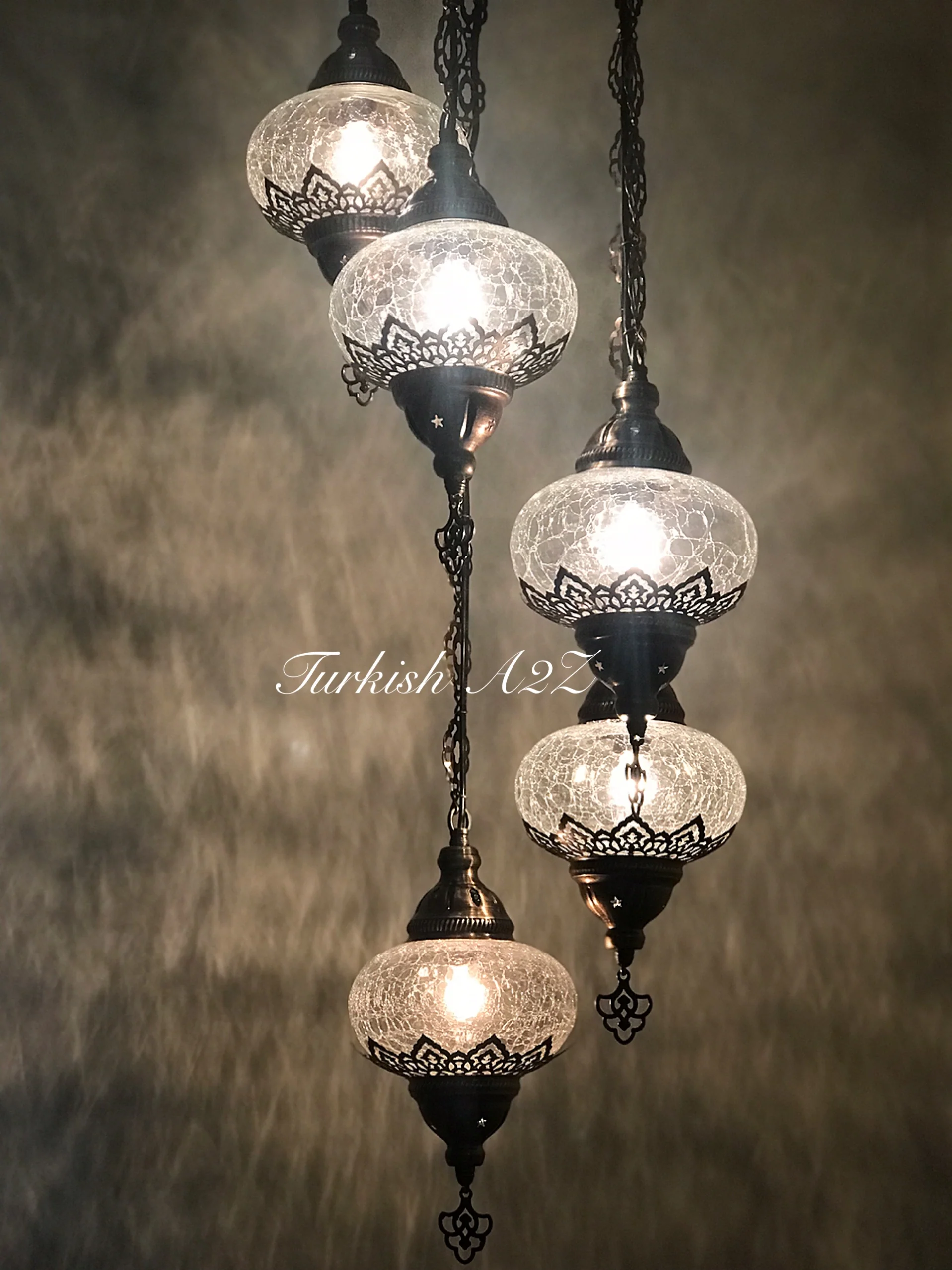 Ottoman Chandelier with 5 Cracked Globes (water drop model) , ID:147 - Image 3