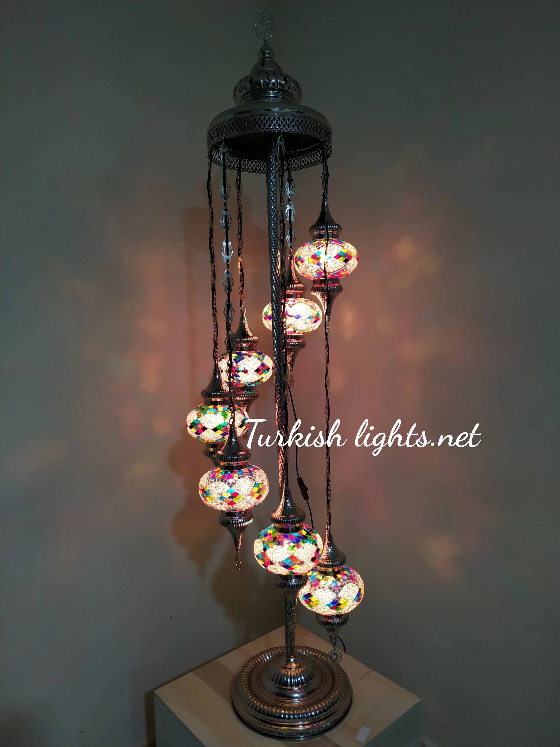 7 Globe Turkish Mosaic Floor Lamp Large Globes Chrome Finish ID: 7FLCR-8