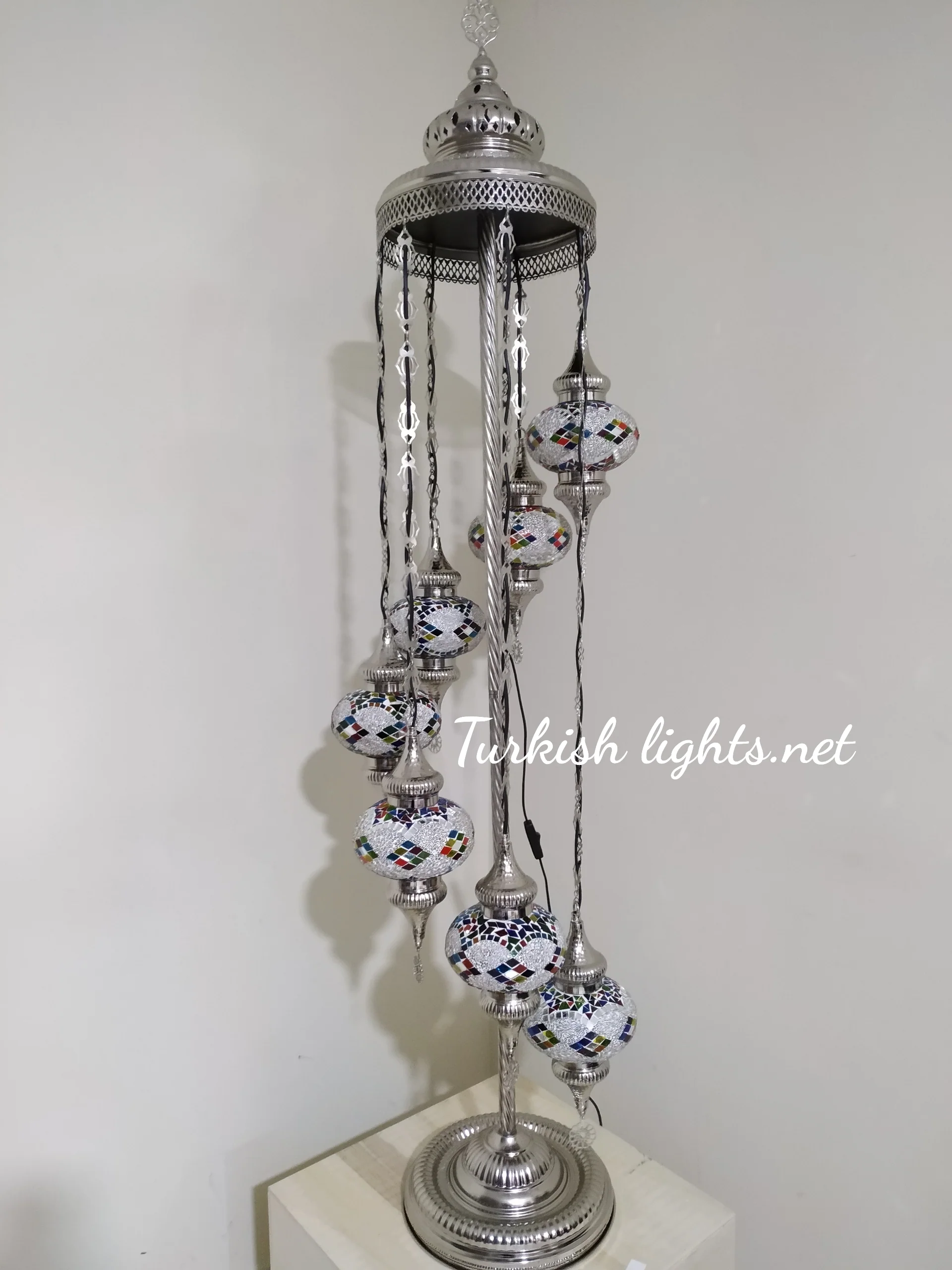 7 Globe Turkish Mosaic Floor Lamp Large Globes Chrome Finish ID: 7FLCR-8 - Image 2