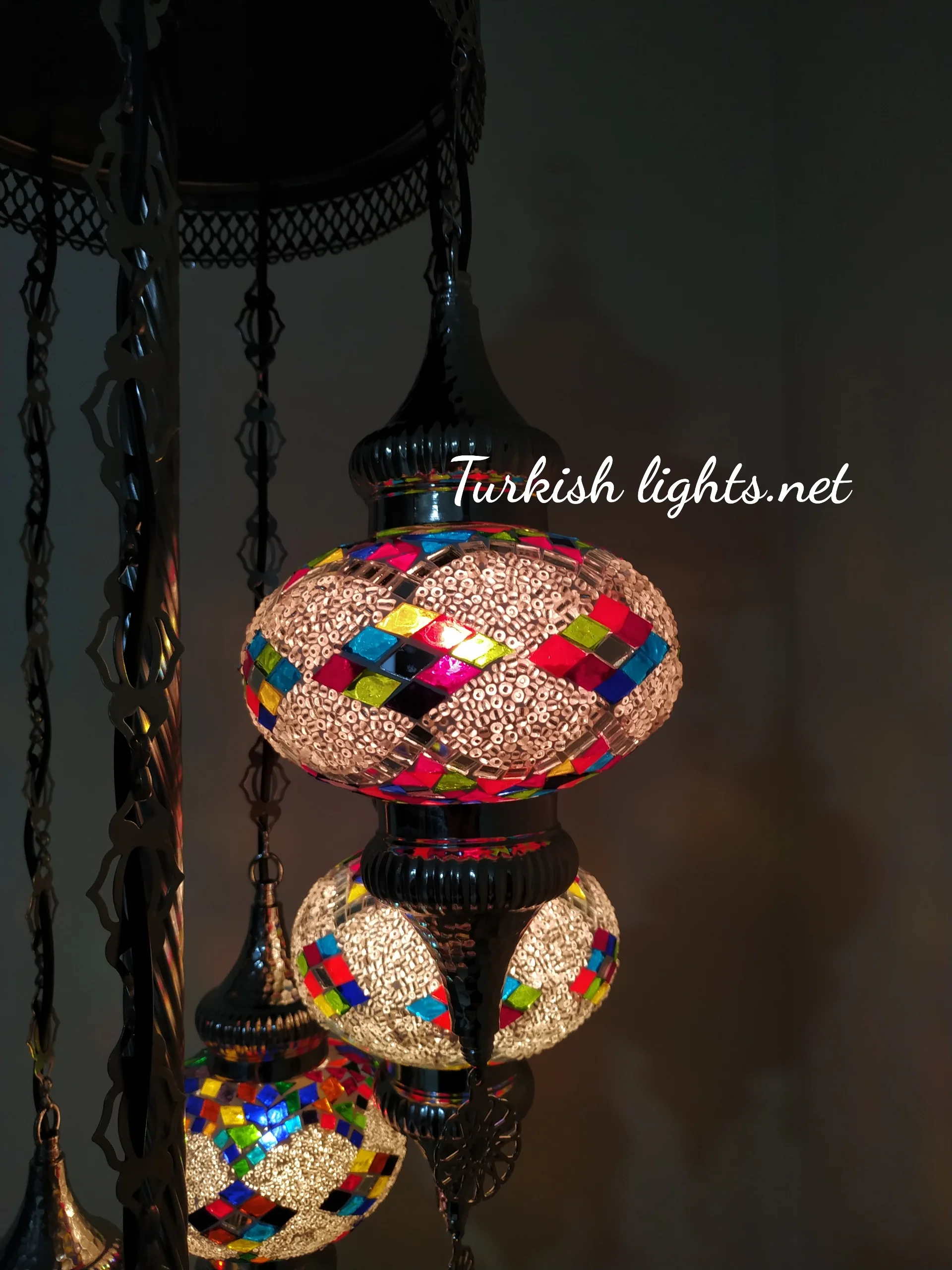 7 Globe Turkish Mosaic Floor Lamp Large Globes Chrome Finish ID: 7FLCR-8 - Image 3