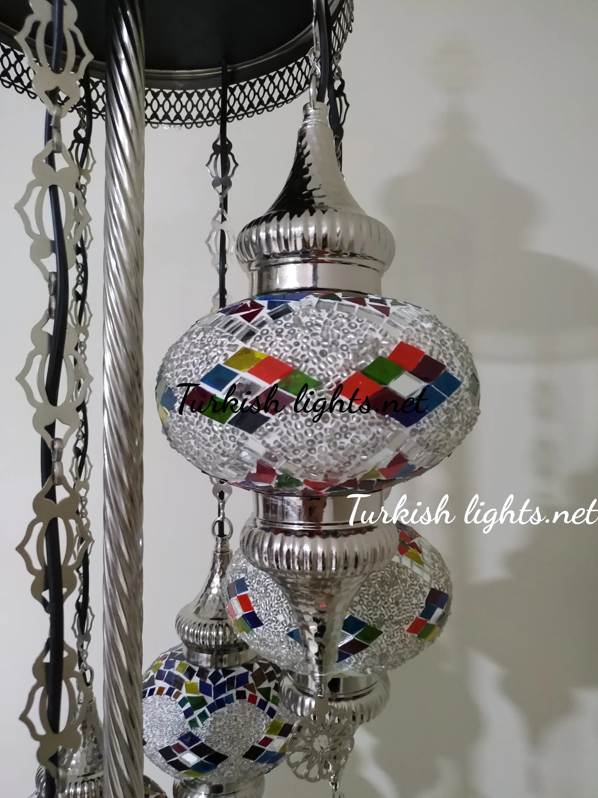 7 Globe Turkish Mosaic Floor Lamp Large Globes Chrome Finish ID: 7FLCR-8 - Image 4