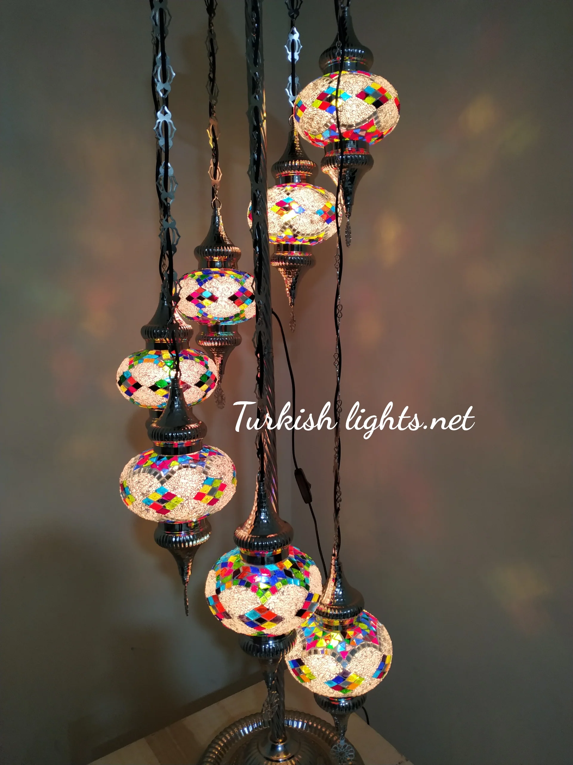 7 Globe Turkish Mosaic Floor Lamp Large Globes Chrome Finish ID: 7FLCR-8 - Image 5
