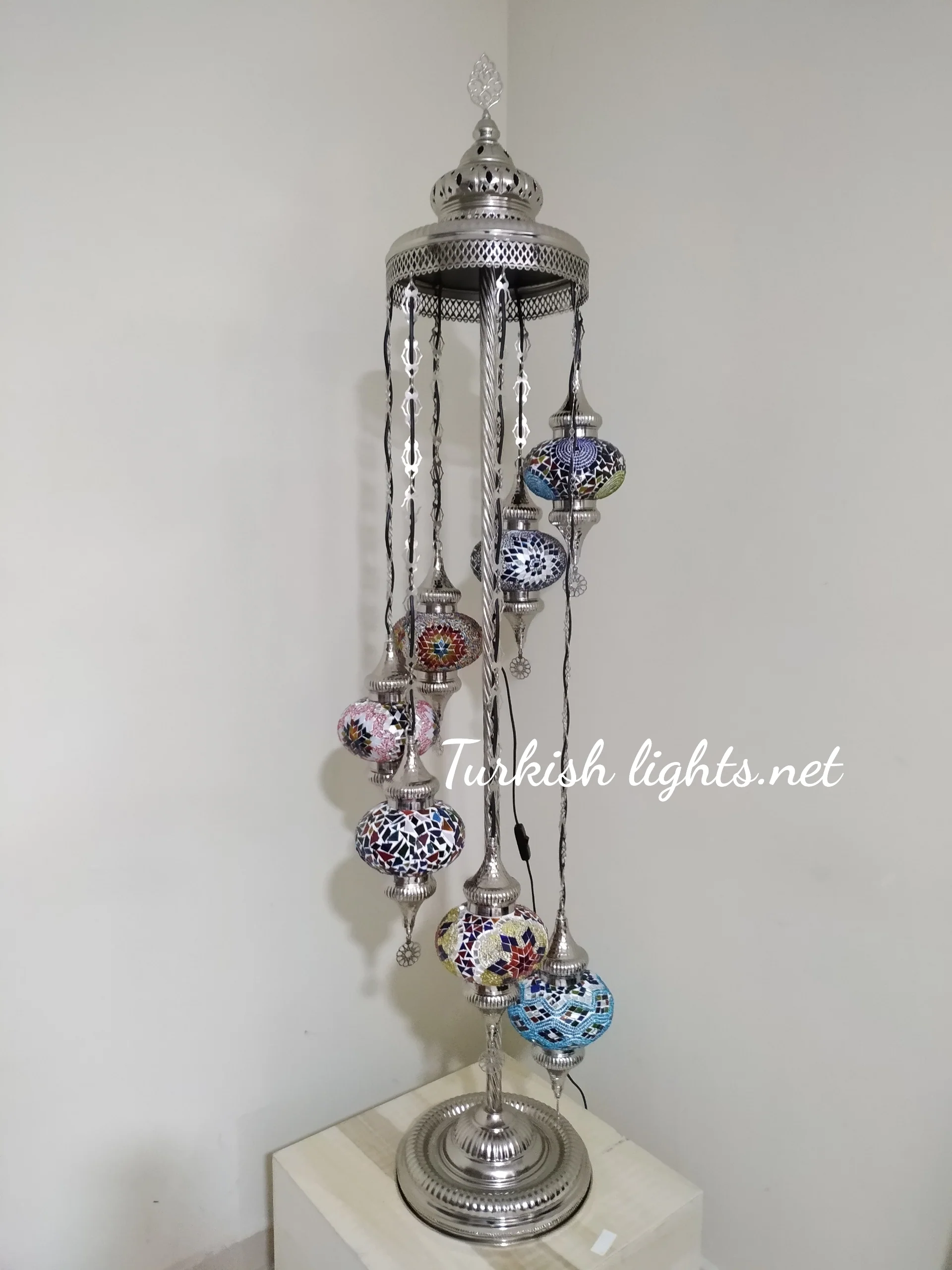 7 Globe Turkish Mosaic Floor Lamp Large Globes Chrome Finish ID: 7FLCR-6 - Image 2