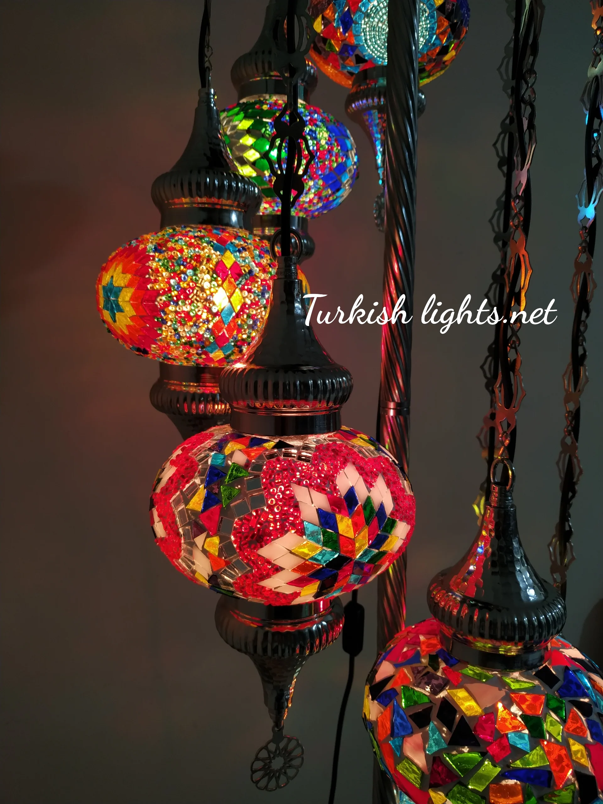 7 Globe Turkish Mosaic Floor Lamp Large Globes Chrome Finish ID: 7FLCR-6 - Image 3