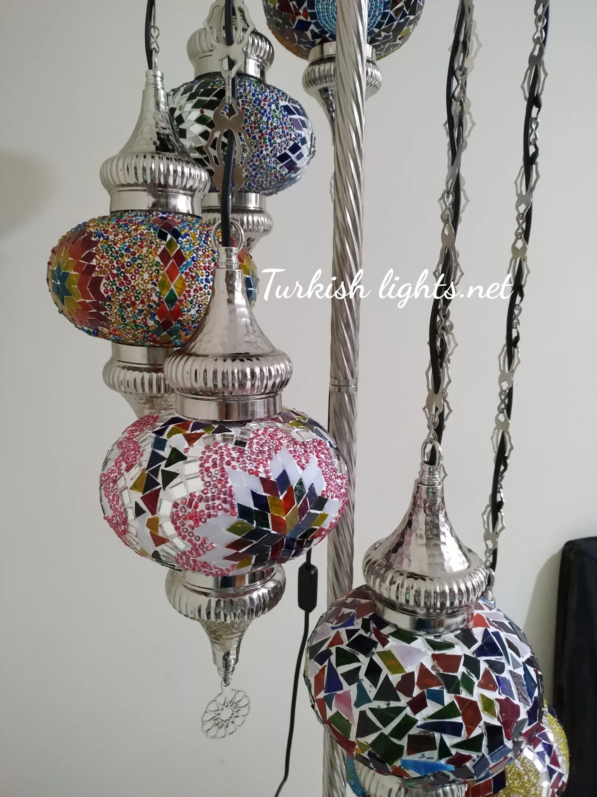 7 Globe Turkish Mosaic Floor Lamp Large Globes Chrome Finish ID: 7FLCR-6 - Image 4