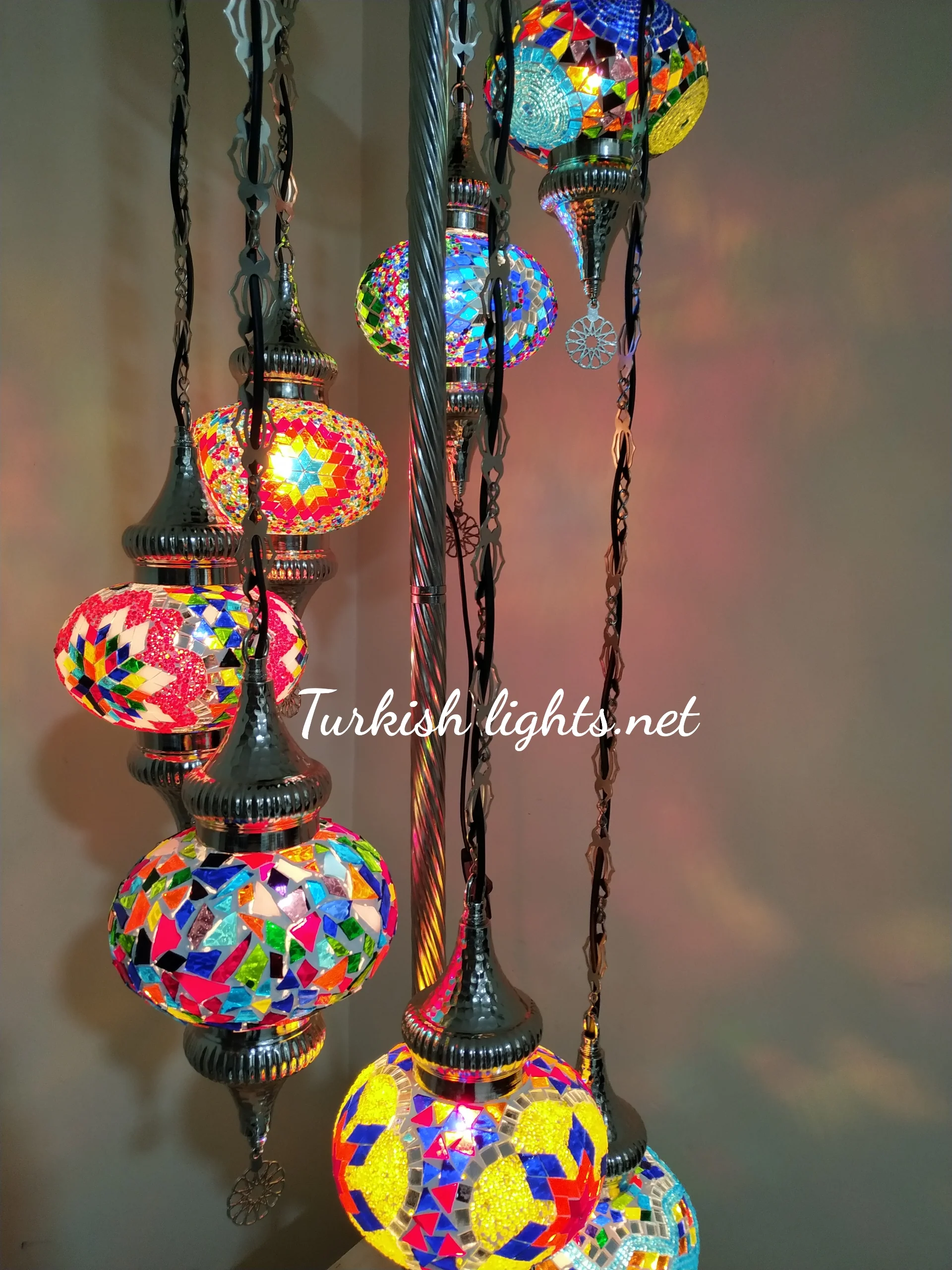 7 Globe Turkish Mosaic Floor Lamp Large Globes Chrome Finish ID: 7FLCR-6 - Image 5