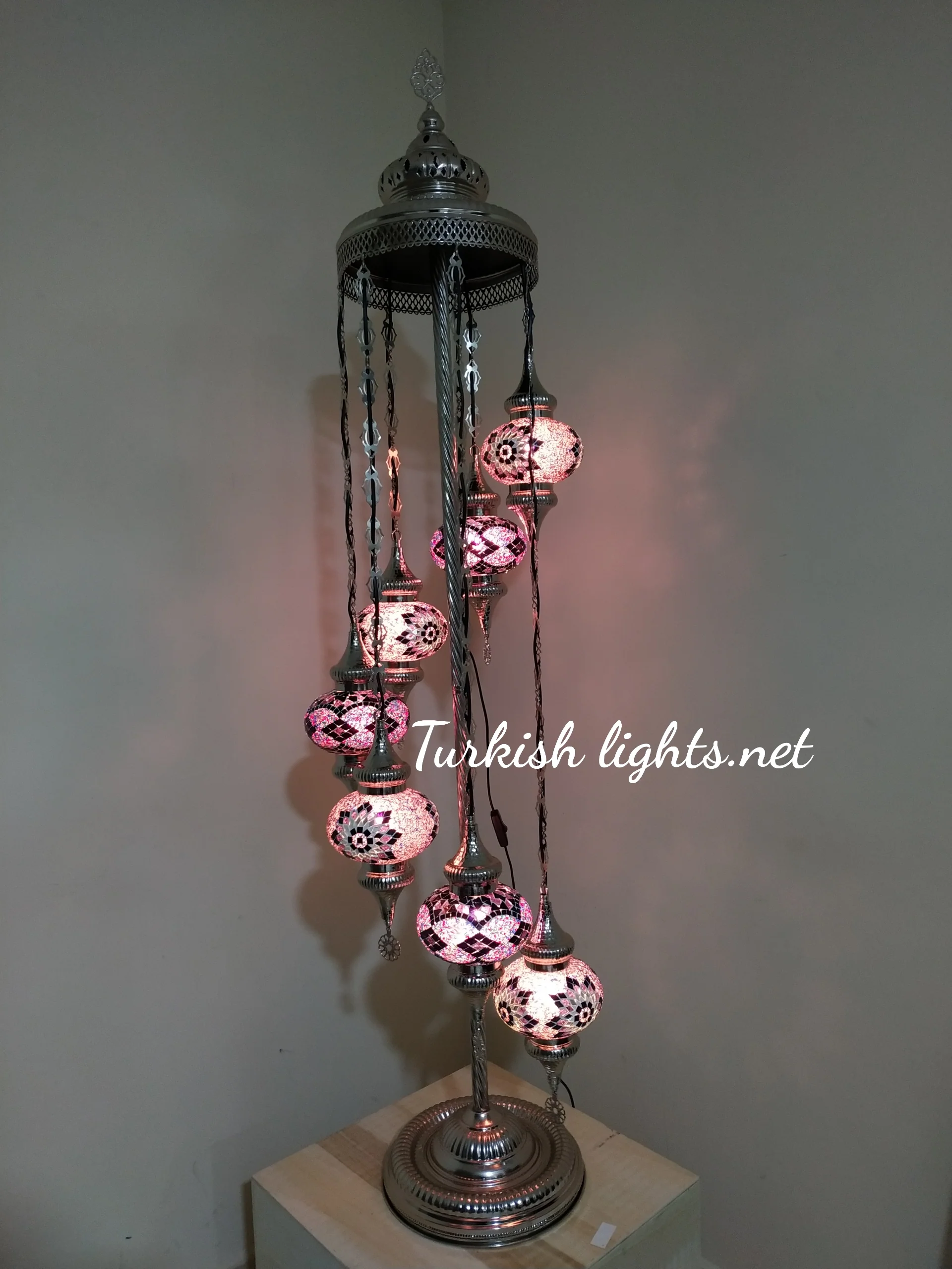 7 Globe Turkish Mosaic Floor Lamp Large Globes Chrome Finish ID: 7FLCR-5