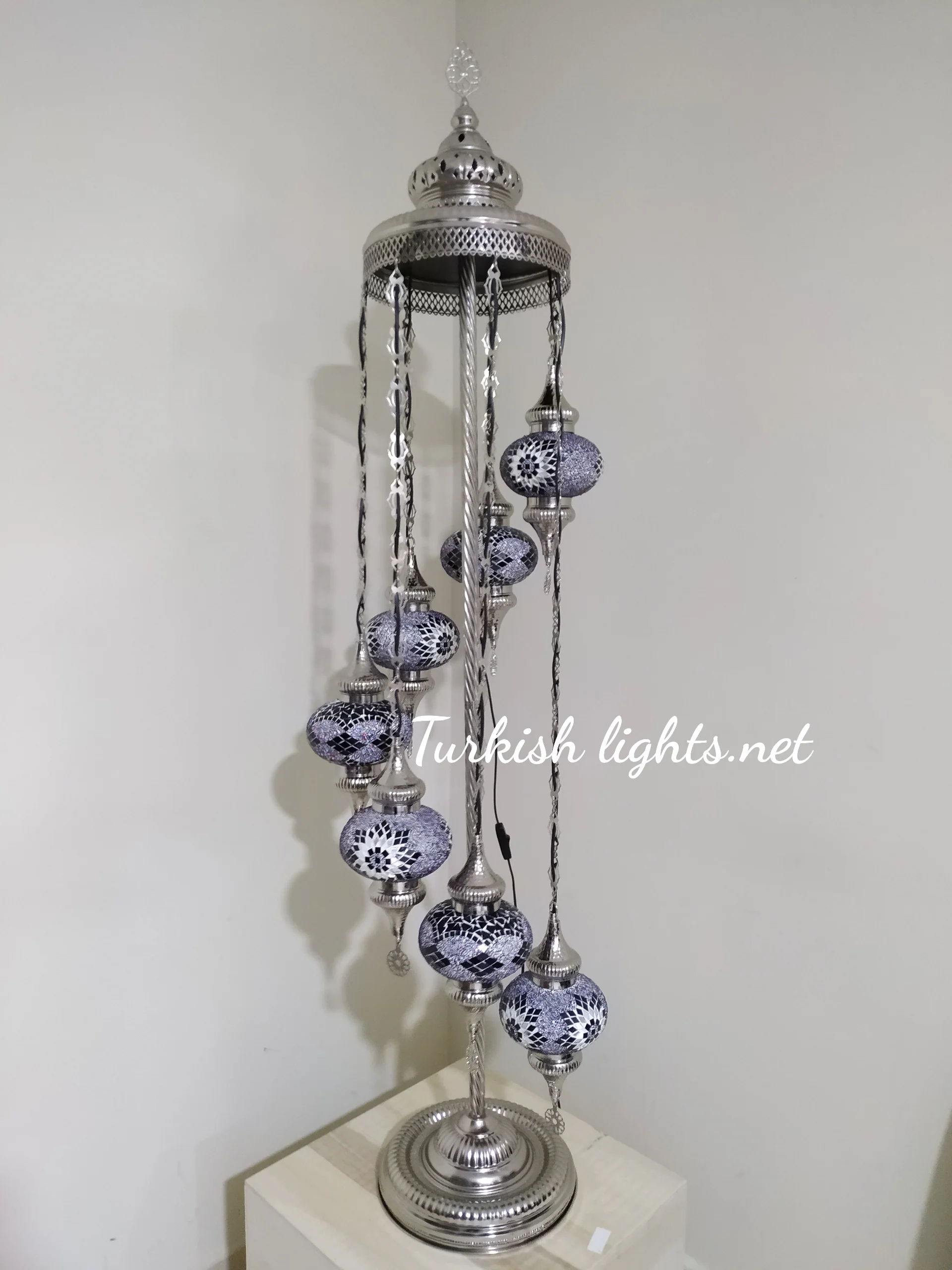7 Globe Turkish Mosaic Floor Lamp Large Globes Chrome Finish ID: 7FLCR-5 - Image 2
