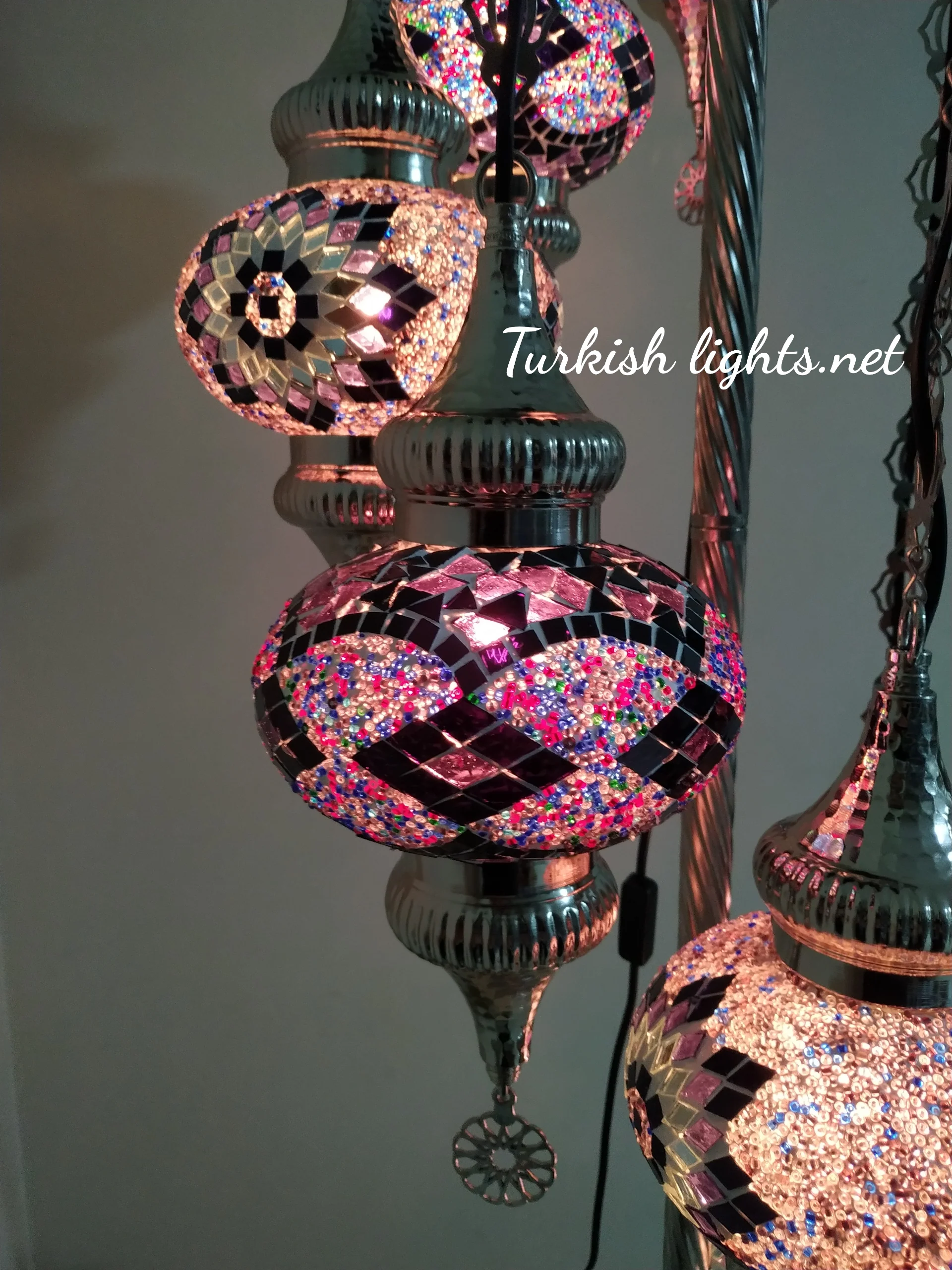 7 Globe Turkish Mosaic Floor Lamp Large Globes Chrome Finish ID: 7FLCR-5 - Image 3