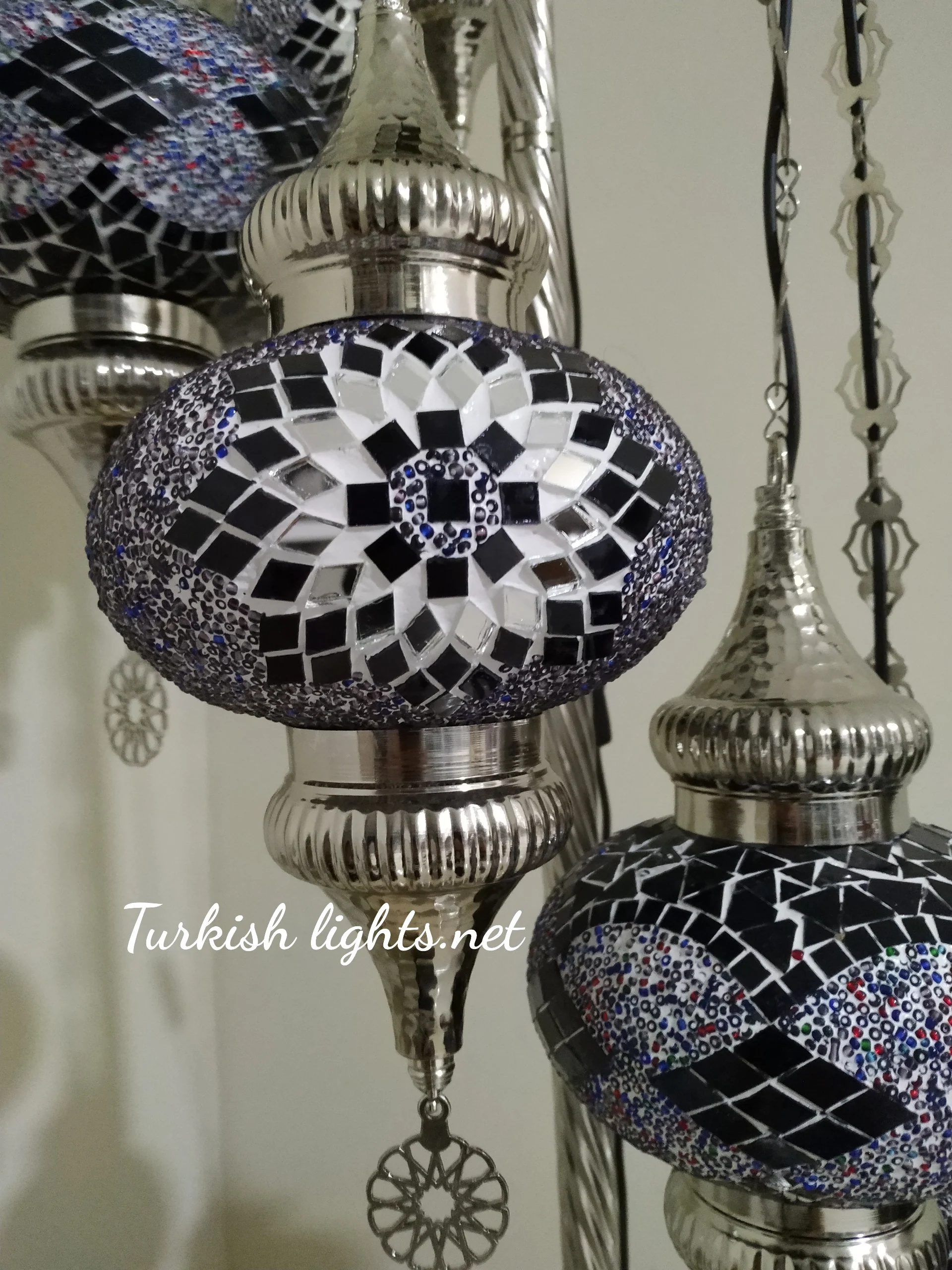 7 Globe Turkish Mosaic Floor Lamp Large Globes Chrome Finish ID: 7FLCR-5 - Image 4