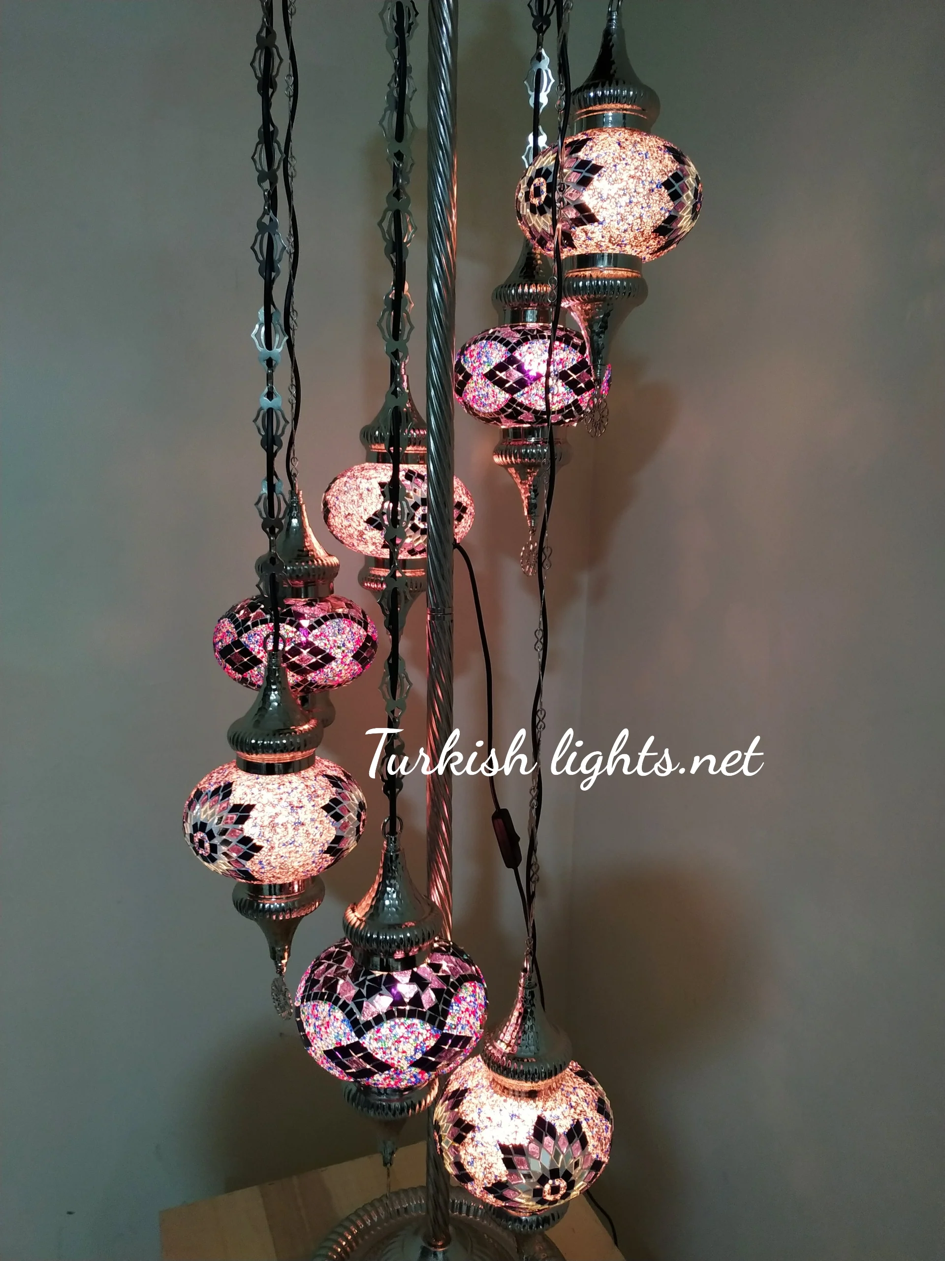 7 Globe Turkish Mosaic Floor Lamp Large Globes Chrome Finish ID: 7FLCR-5 - Image 5