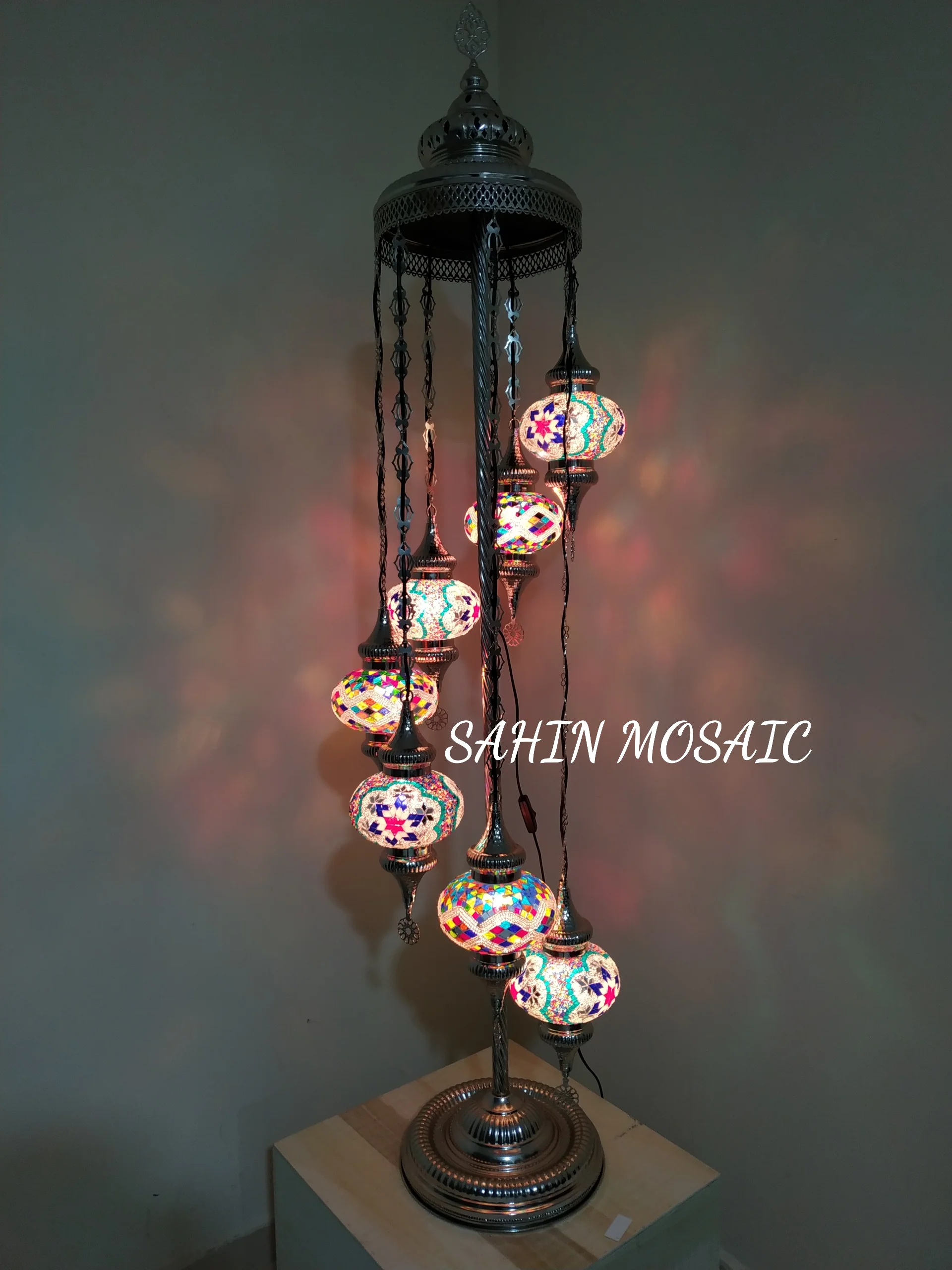 7 Globe Turkish Mosaic Floor Lamp Large Globes Chrome Finish ID: 7FLCR-4