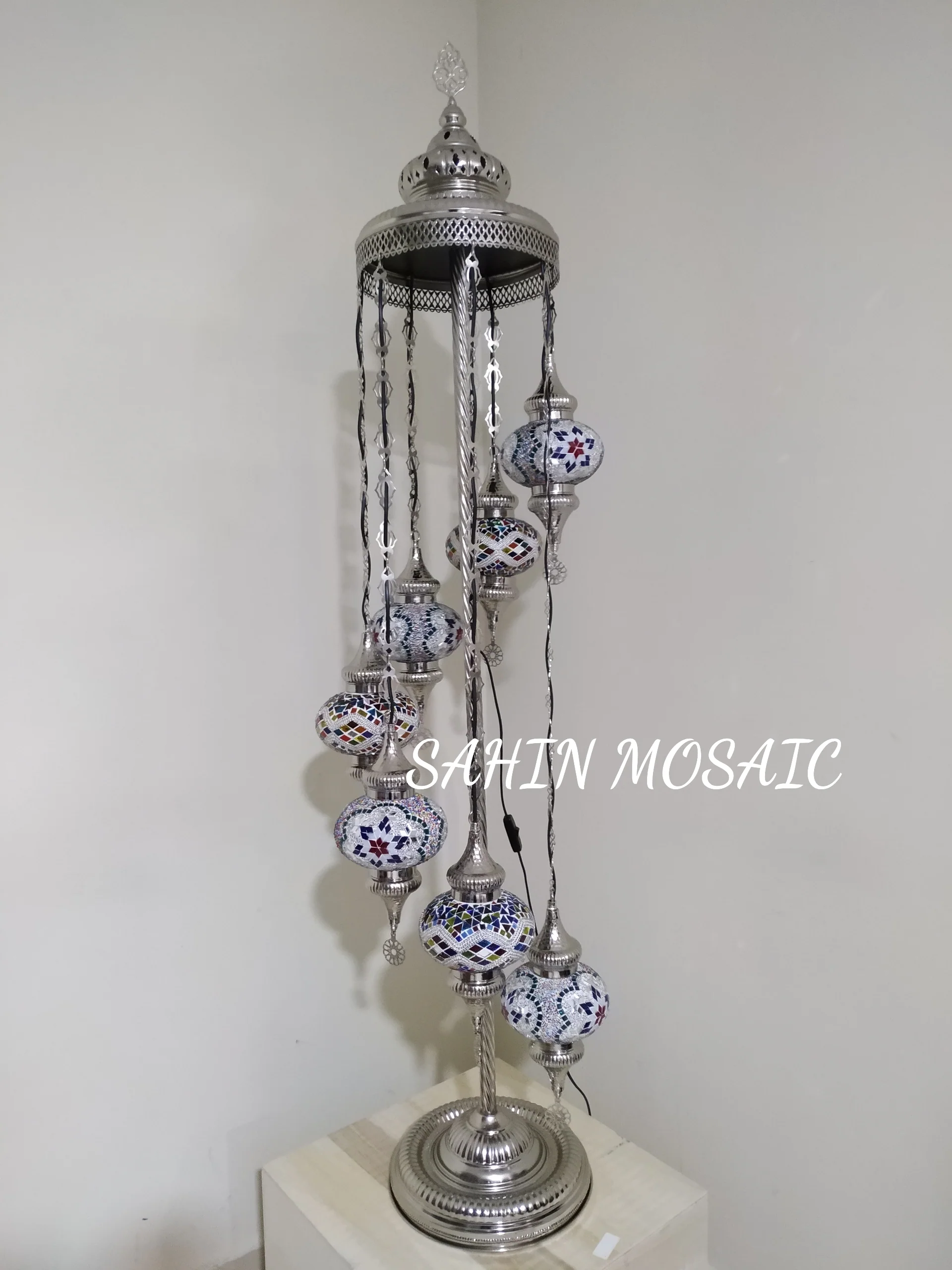 7 Globe Turkish Mosaic Floor Lamp Large Globes Chrome Finish ID: 7FLCR-4 - Image 2