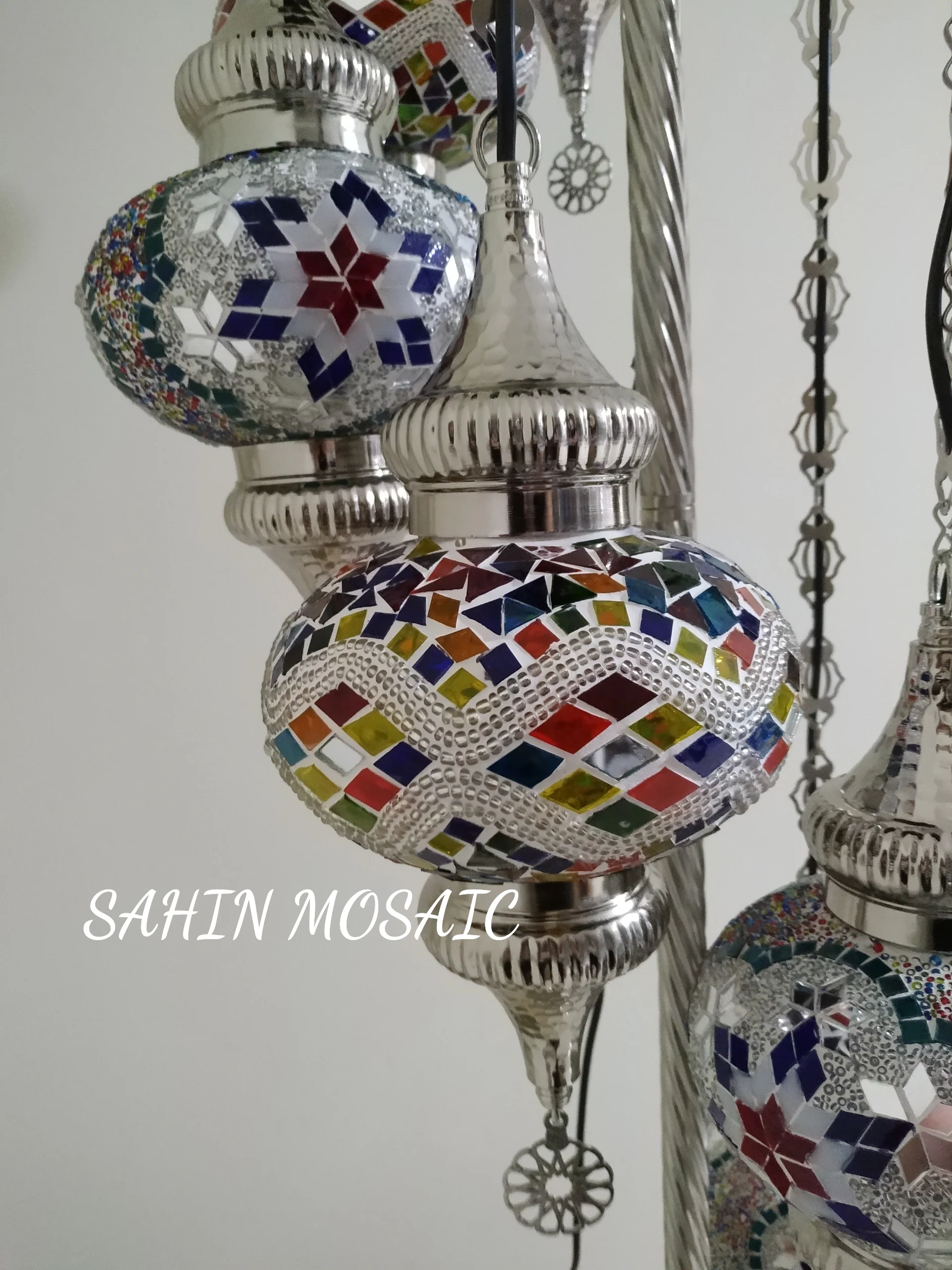 7 Globe Turkish Mosaic Floor Lamp Large Globes Chrome Finish ID: 7FLCR-4 - Image 4