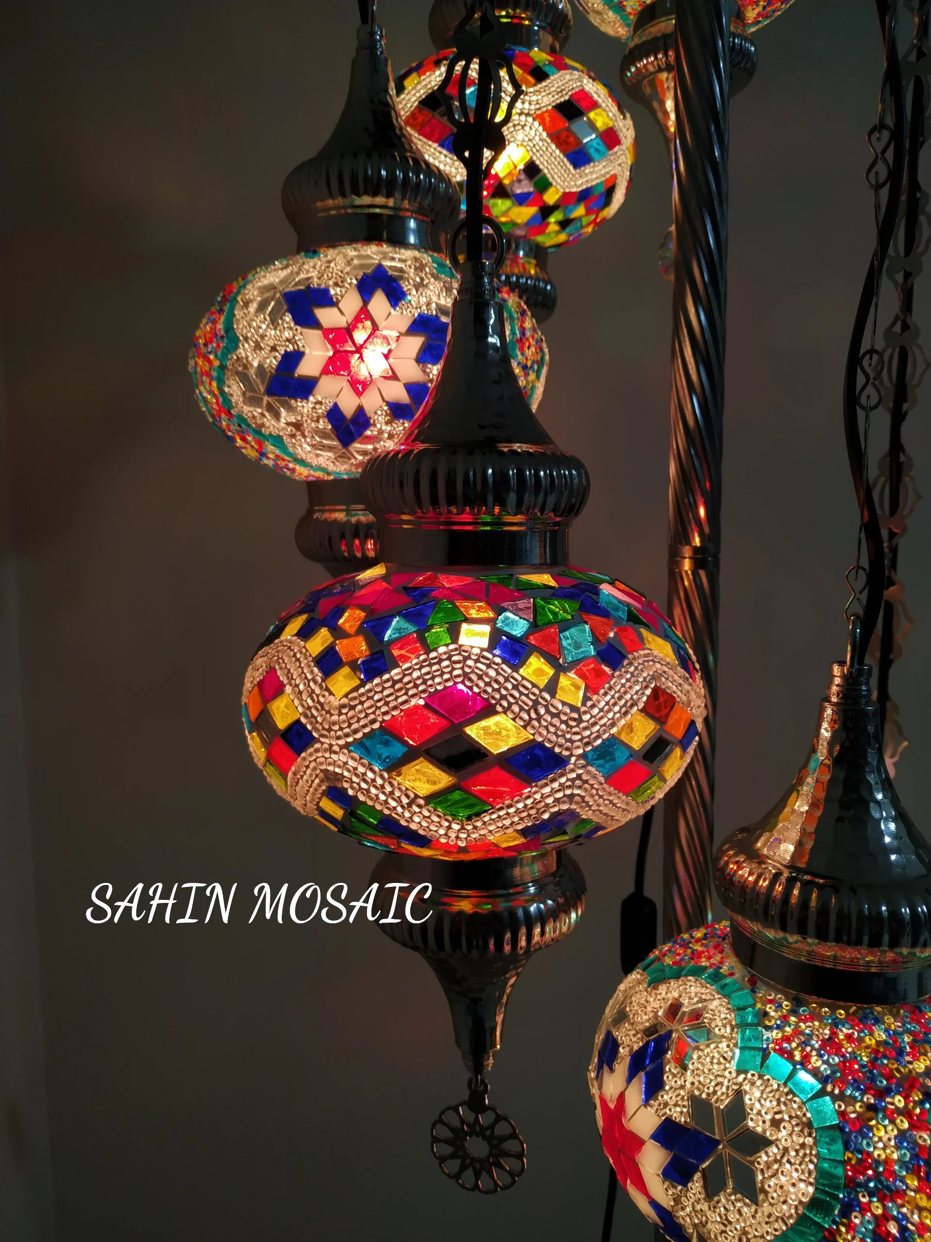 7 Globe Turkish Mosaic Floor Lamp Large Globes Chrome Finish ID: 7FLCR-4 - Image 5