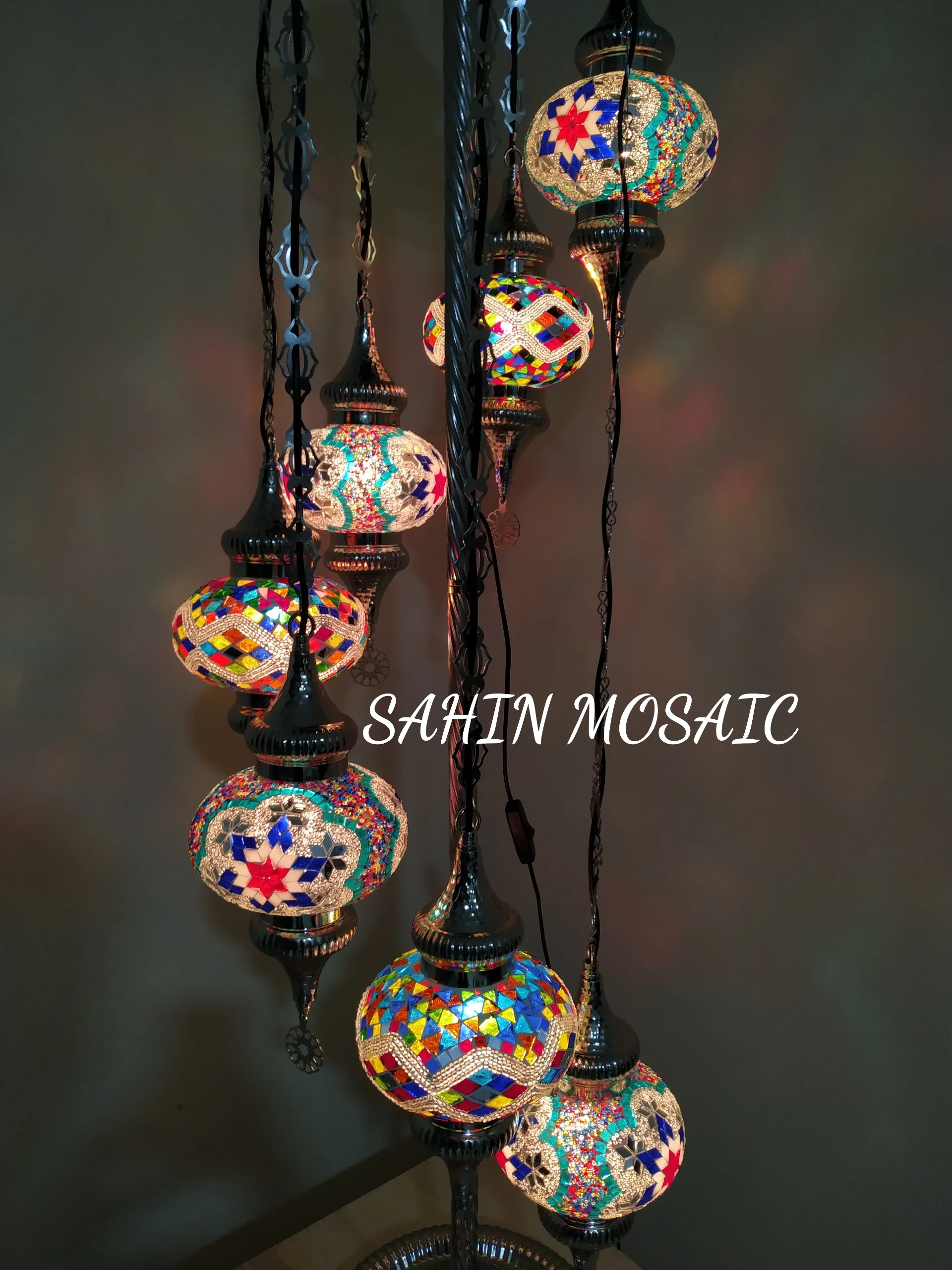 7 Globe Turkish Mosaic Floor Lamp Large Globes Chrome Finish ID: 7FLCR-4 - Image 6