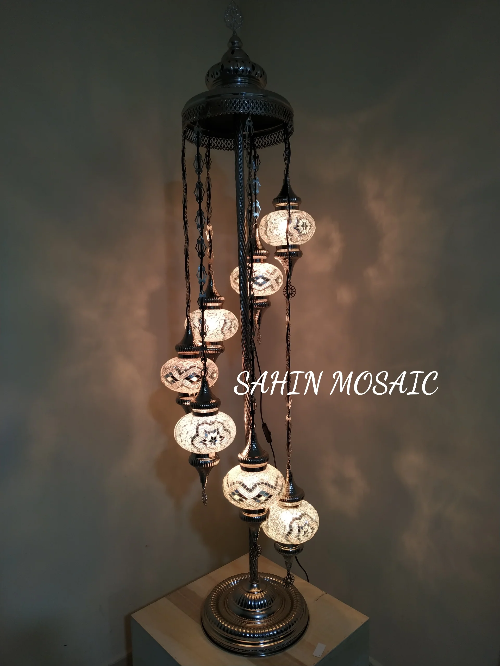 7 Globe Turkish Mosaic Floor Lamp Large Globes Chrome Finish ID: 7FLCR-2