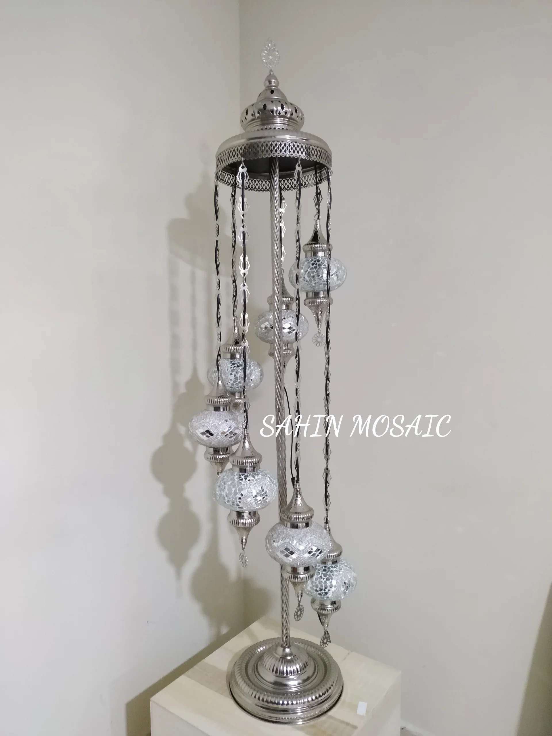 7 Globe Turkish Mosaic Floor Lamp Large Globes Chrome Finish ID: 7FLCR-2 - Image 2