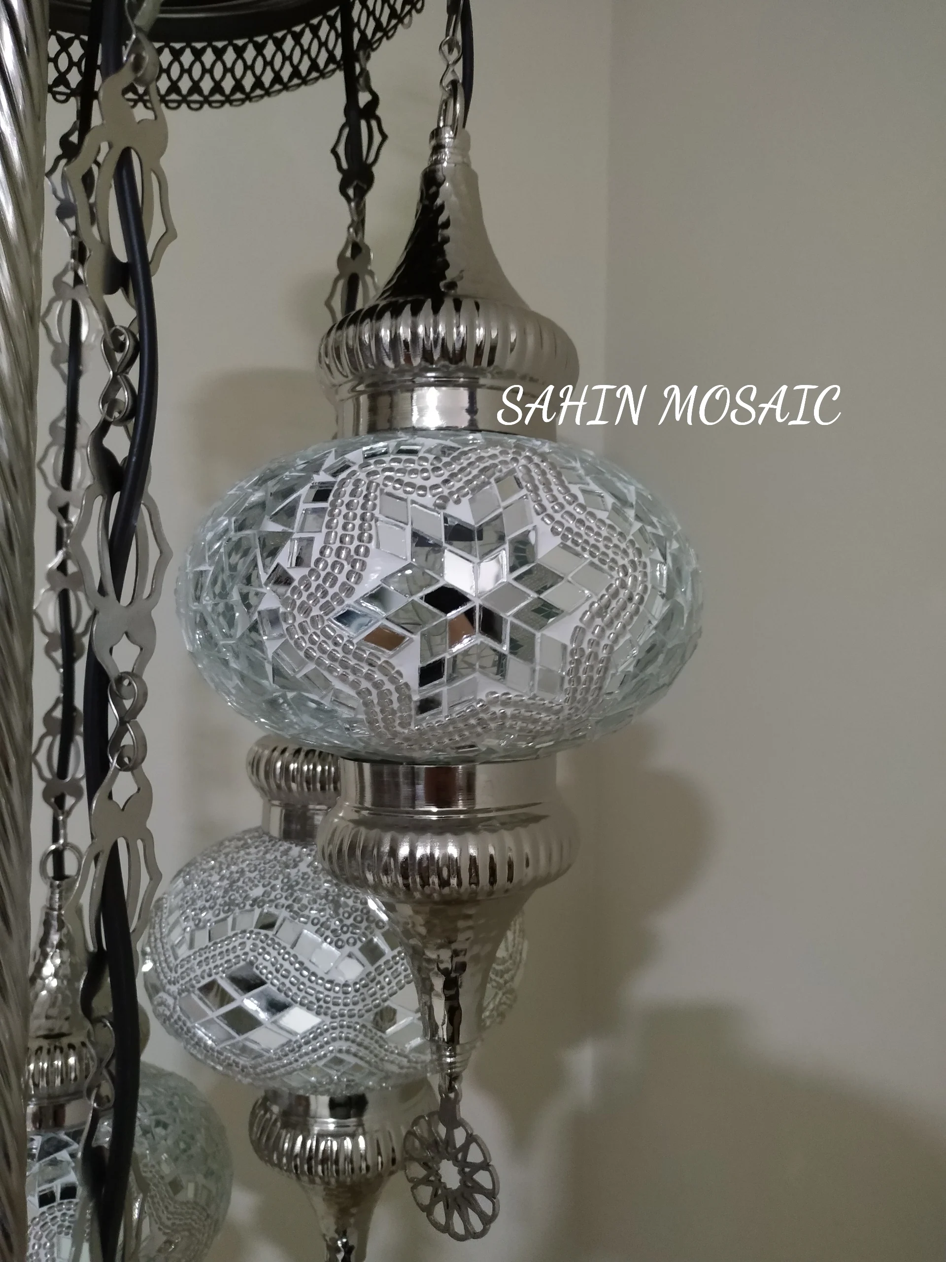 7 Globe Turkish Mosaic Floor Lamp Large Globes Chrome Finish ID: 7FLCR-2 - Image 3