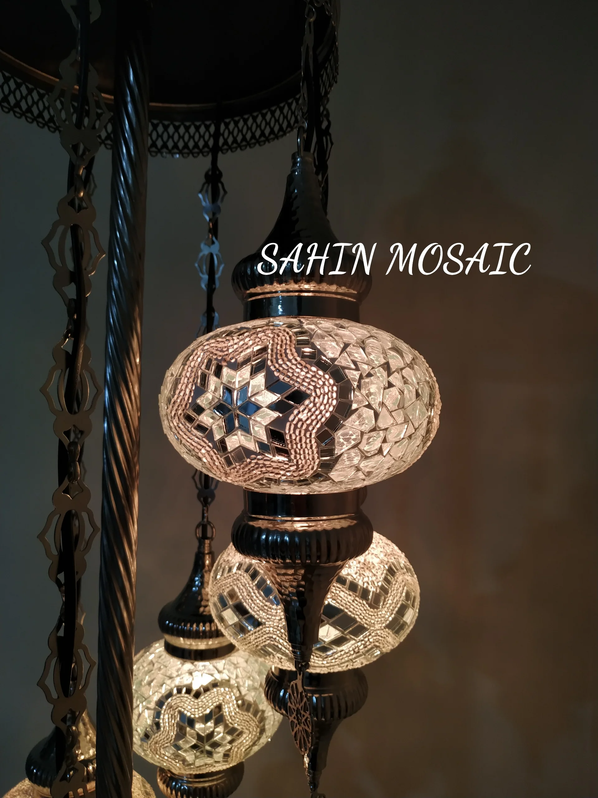 7 Globe Turkish Mosaic Floor Lamp Large Globes Chrome Finish ID: 7FLCR-2 - Image 5