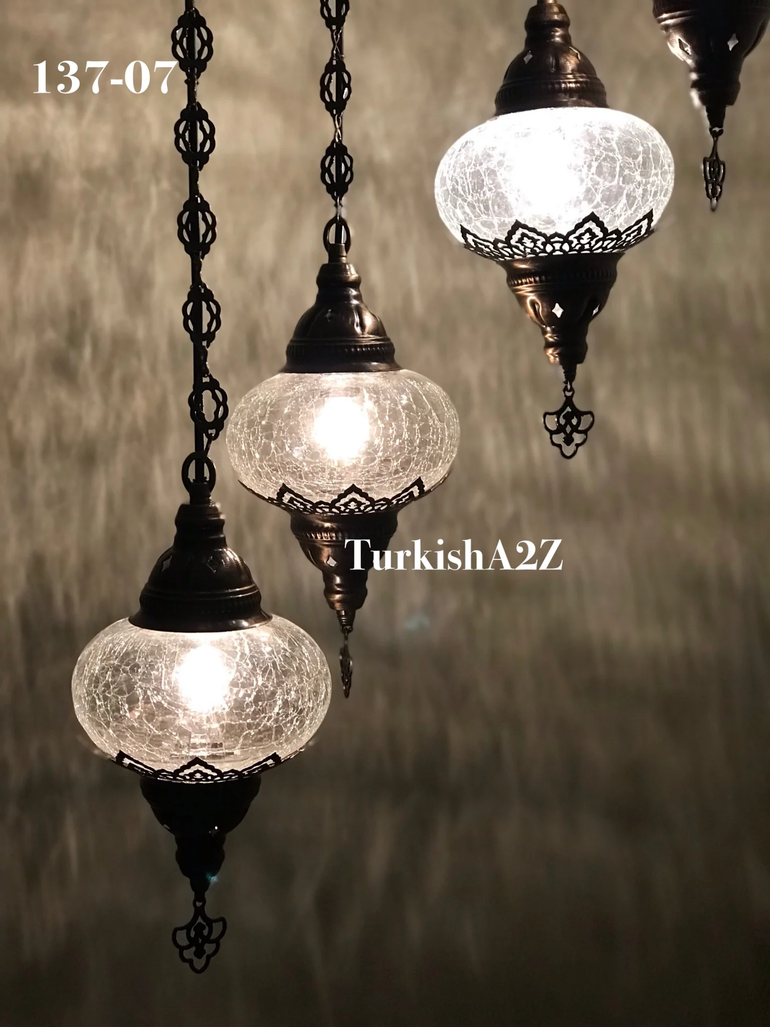 7 Ball Turkish Mosaic Chandelier - Water Drop Design with Large Globes, ID: H7L-02 - Image 7