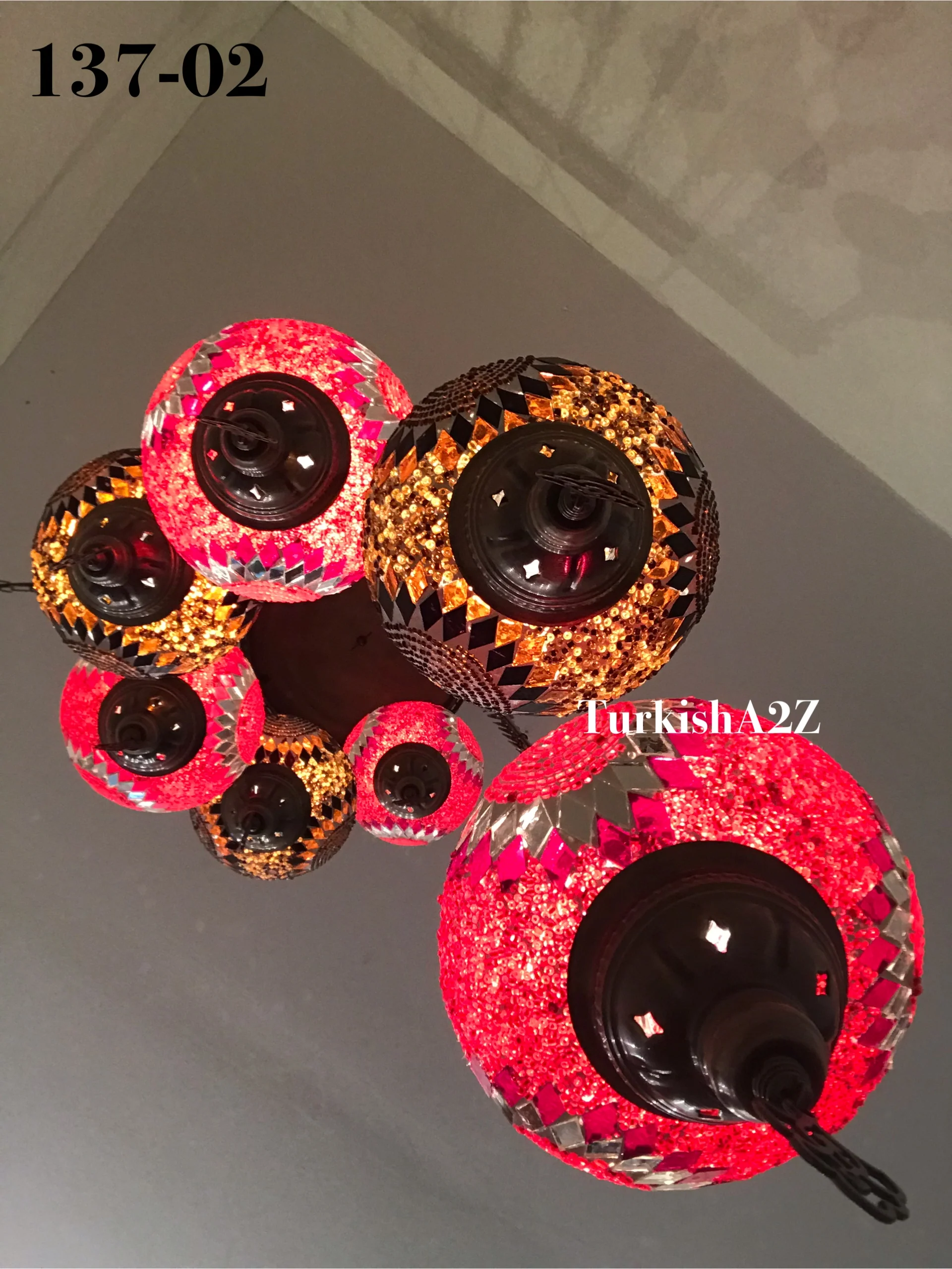 7 Ball Turkish Mosaic Chandelier - Water Drop Design with Large Globes, ID: H7L-06 - Image 4